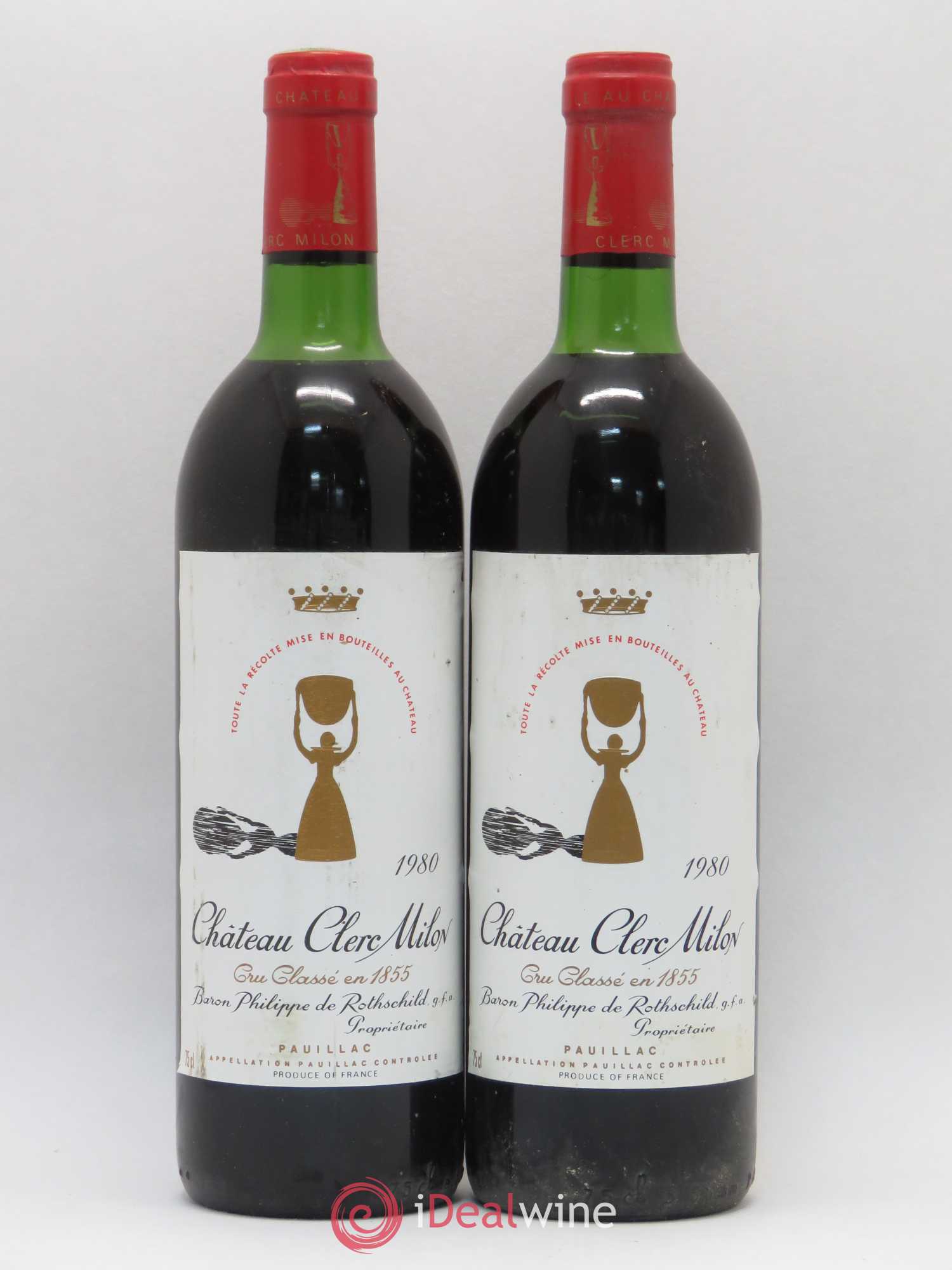 Château Clerc Milon 5ème Grand Cru Classé 1980 - Lot de 2 bouteilles - 0
