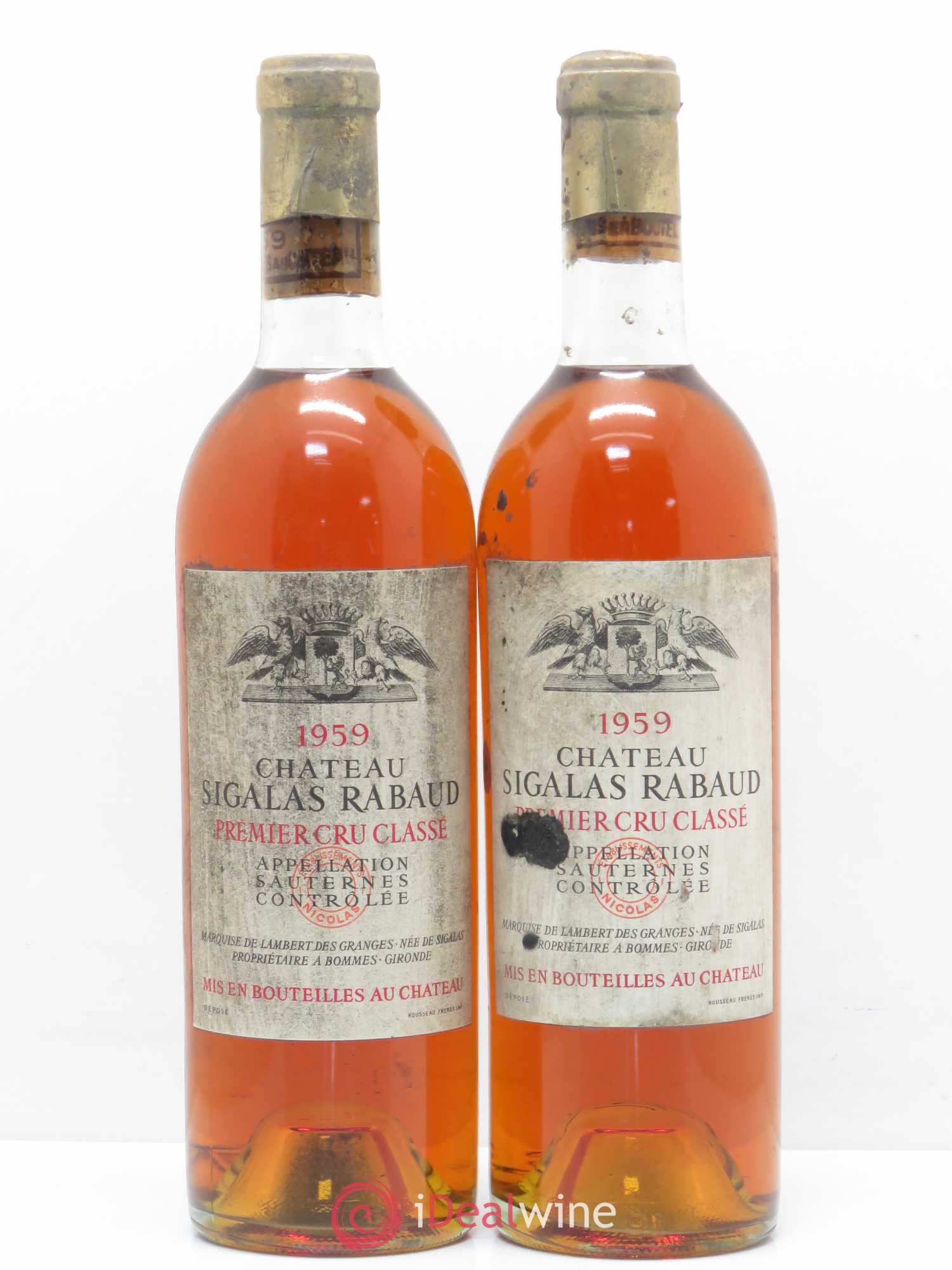 Château Sigalas Rabaud 1er Grand Cru Classé 1959 - Lotto di 2 bottiglie - 0