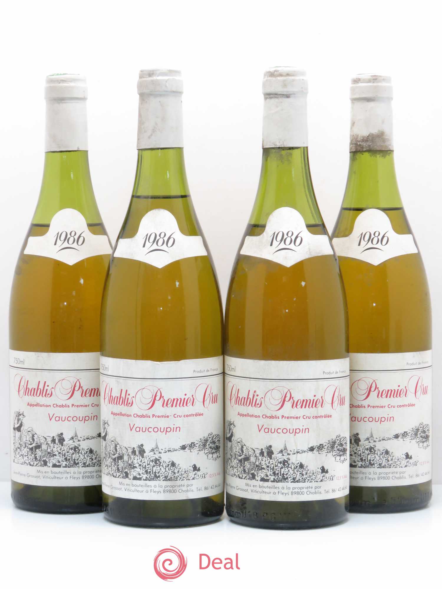 Chablis 1er Cru Vaucoupin Jean-Pierre Grossot 1986 - Posten von 4 Flaschen - 0