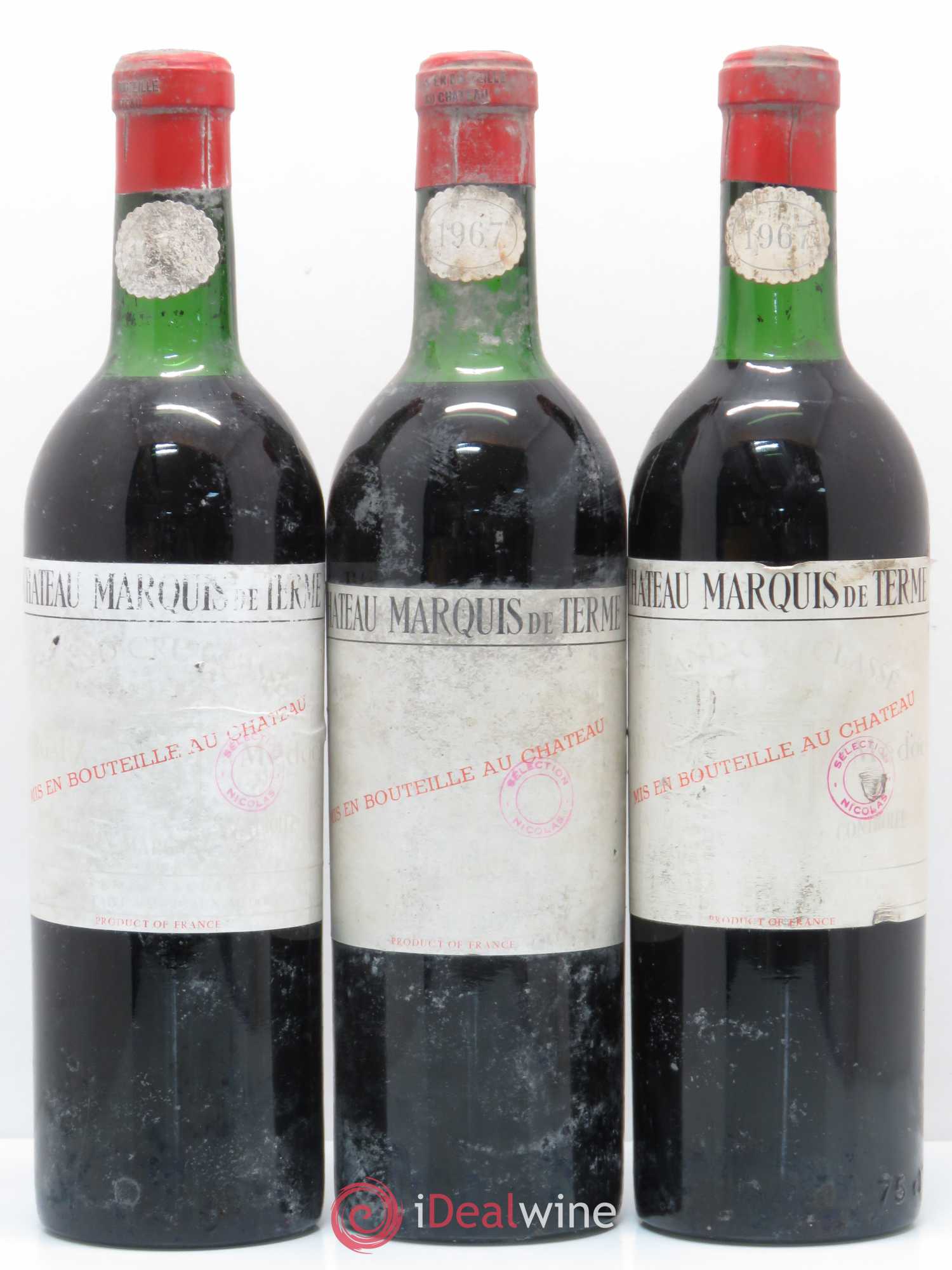 Château Marquis de Terme 4ème Grand Cru Classé 1967 - Lot de 3 bouteilles - 0