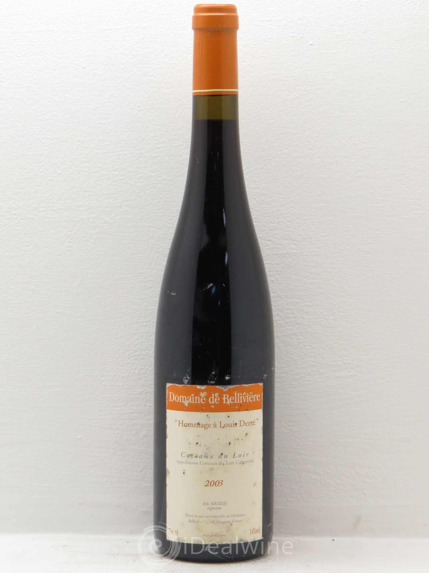 Divers Coteaux du Loir Hommage à Louis Derré Domaine de Bellivière 2003 - Posten von 1 Flasche - 0