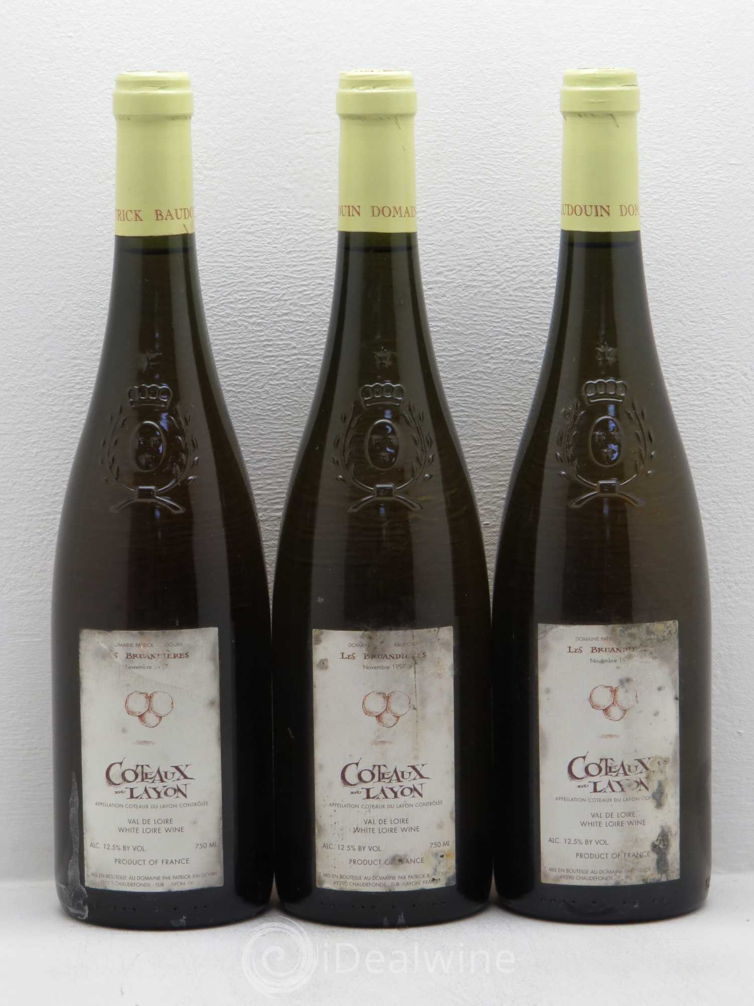 Coteaux du Layon Les Bruandieres Patrick Baudouin 1997 - Lotto di 3 bottiglie - 0