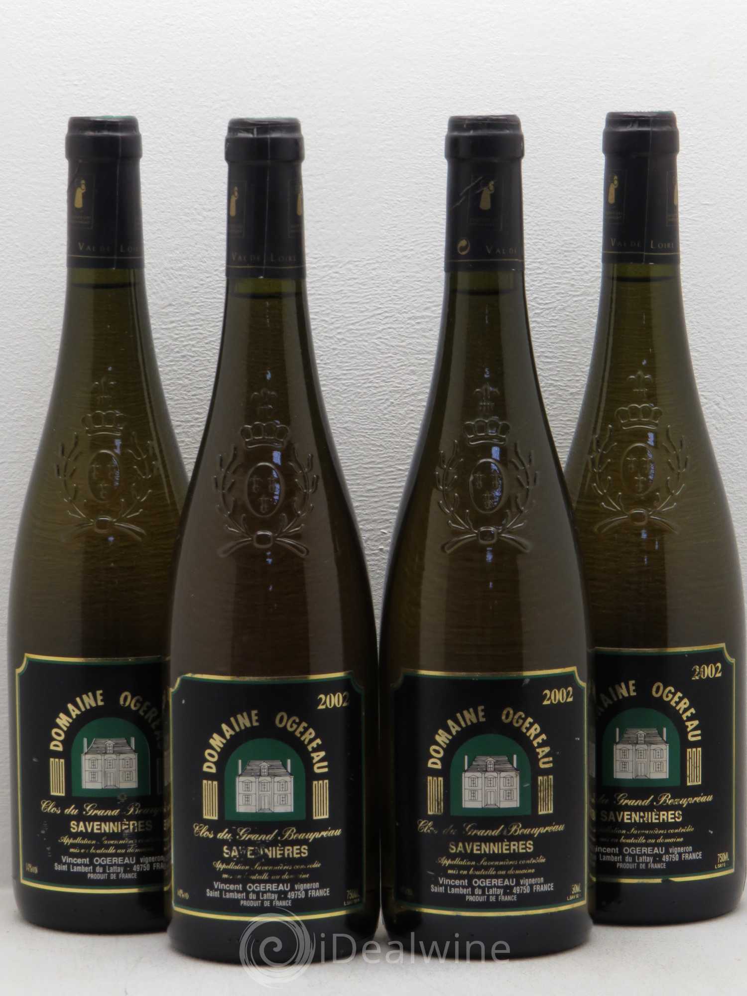 Savennières Clos Du Grand Beaupreau Vincent Ogereau (sans prix de reserve) 2002 - Posten von 4 Flaschen - 0