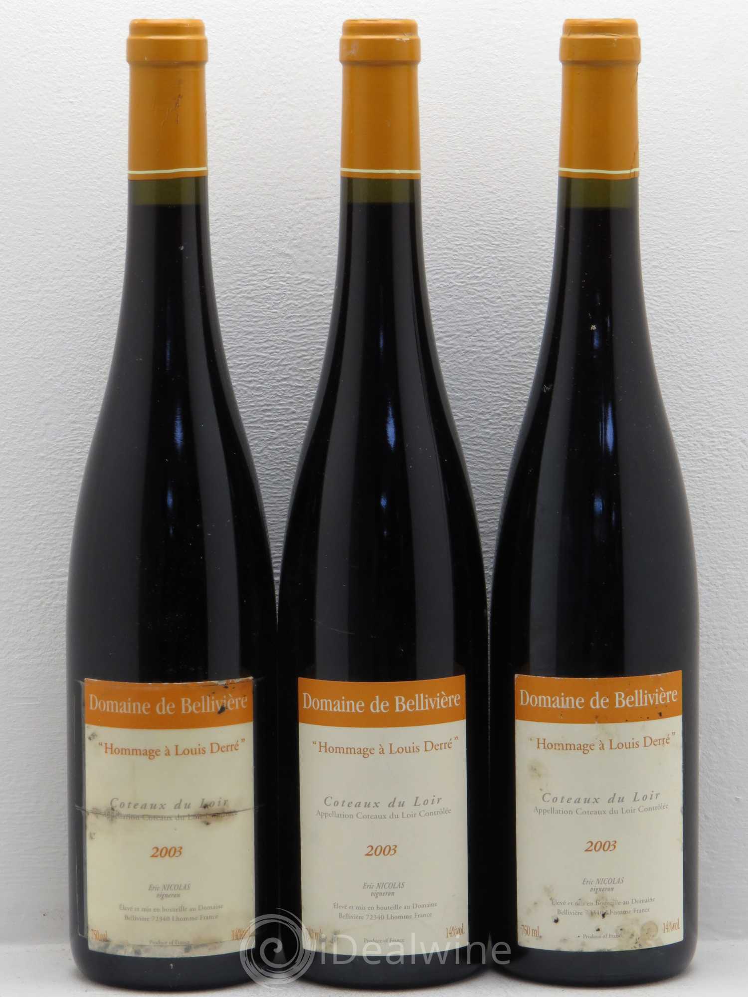 Divers Coteaux du Loir Hommage à Louis Debré Domaine De Bellivière - Eric Nicolas 2003 - Posten von 3 Flaschen - 0