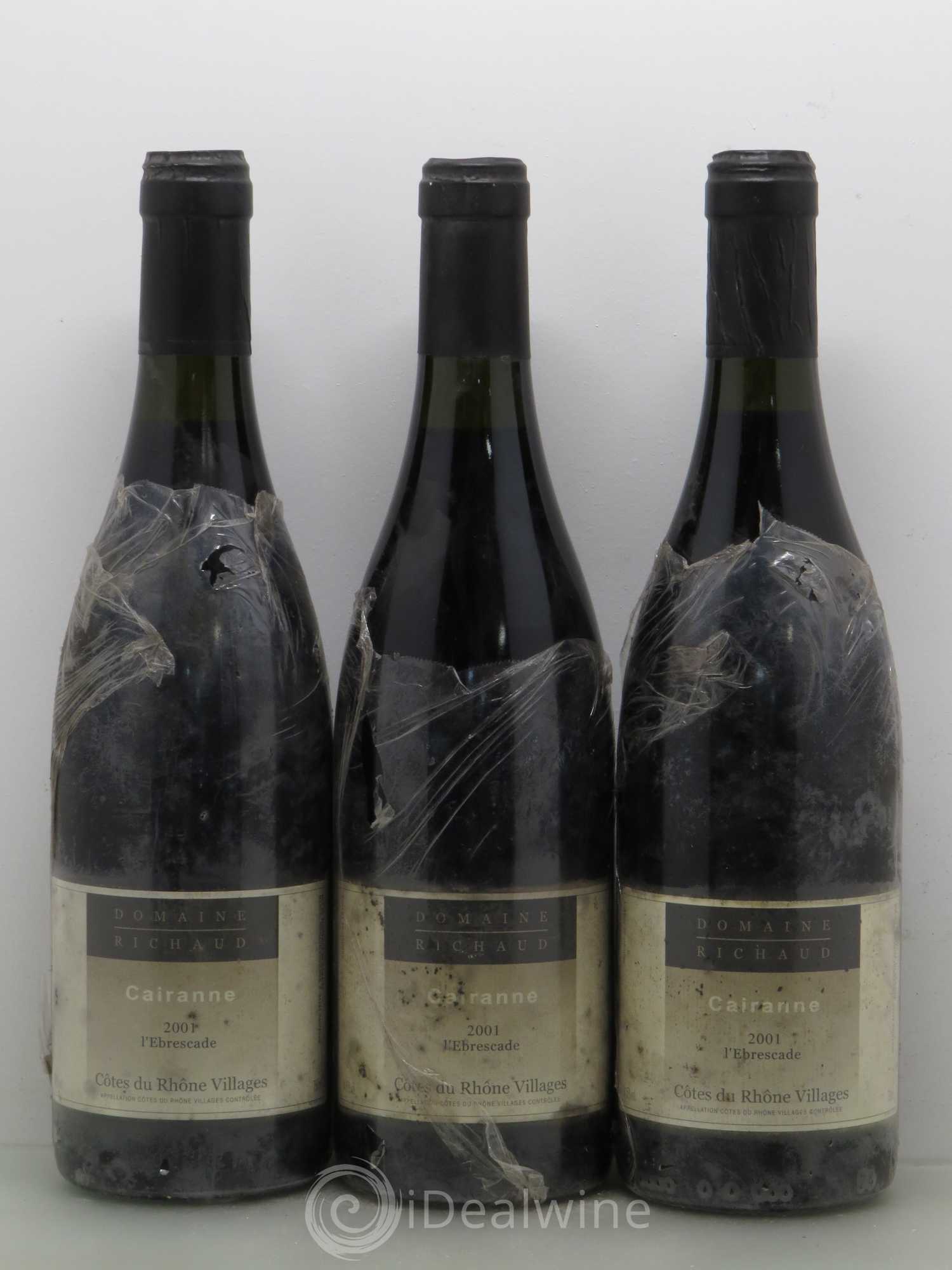 Côtes-du-Rhône-Villages Cairanne L'Ebrescade - Marcel Richaud 2001 - Lot de 3 bouteilles - 0