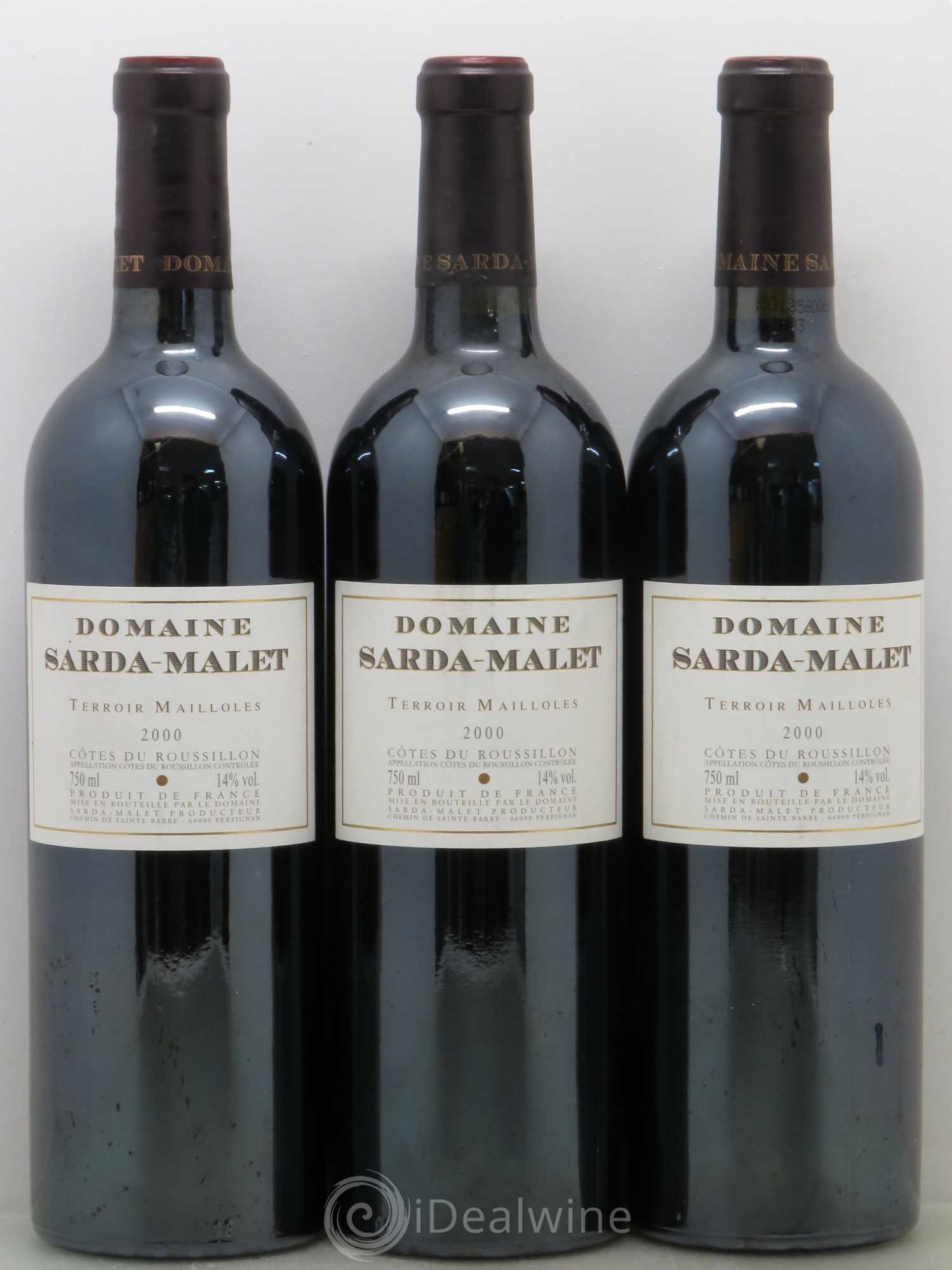 Côtes du Roussillon Domaine Sarda-Malet Terroir de Mailloles Jérôme Malet 2000 - Lot de 3 bouteilles - 0