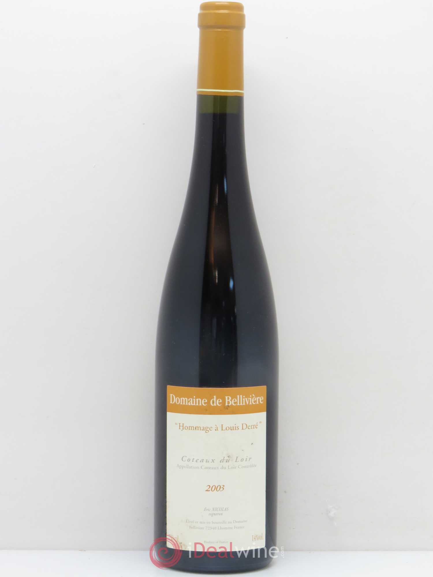 Divers Coteaux du Loir Hommage à Louis Derré Domaine de Bellivière 2003 - Posten von 1 Flasche - 0
