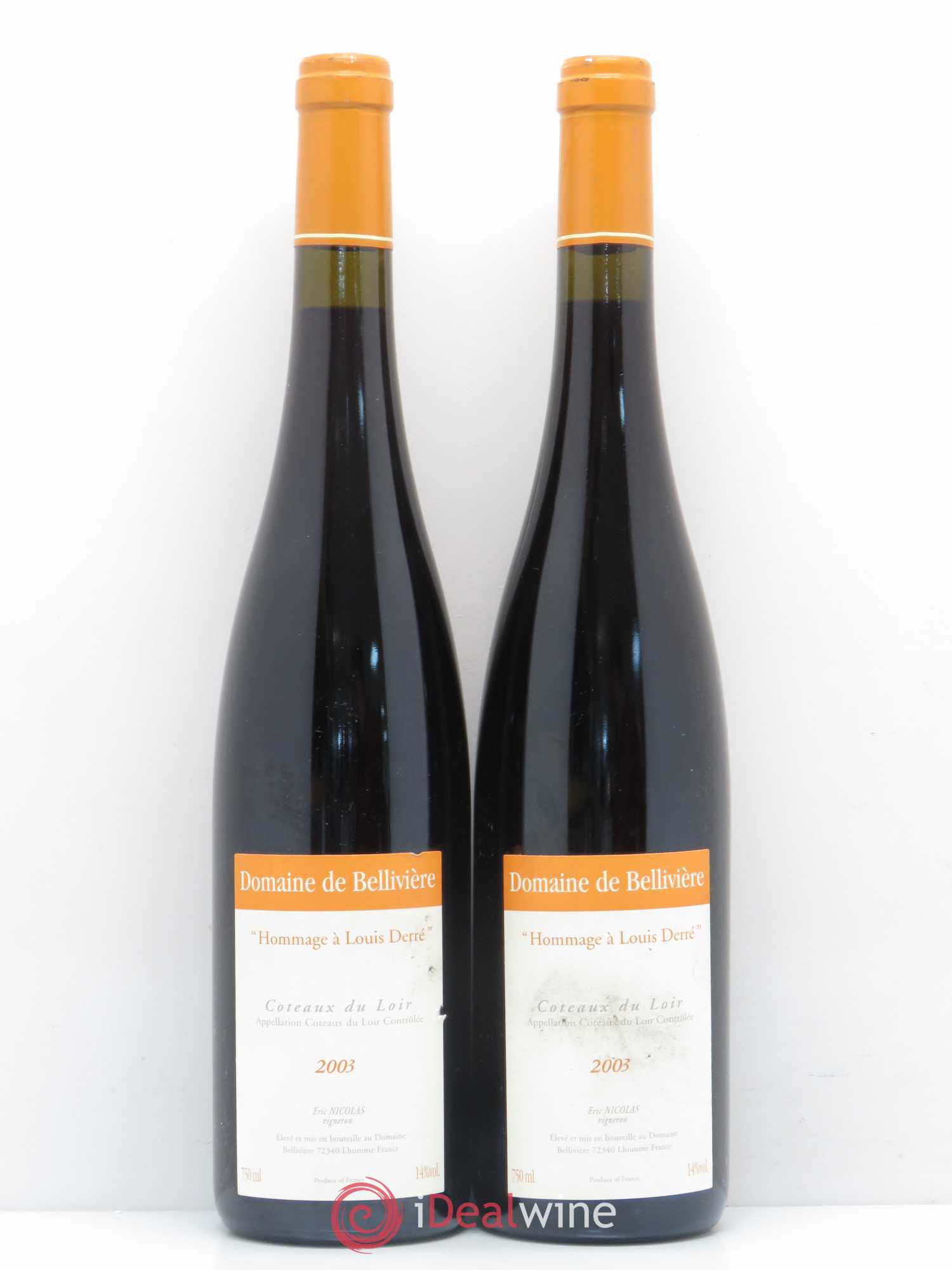 Coteaux du Loir Hommage à Louis Derré Domaine de Bellivière 2003 - Posten von 2 Flaschen - 0