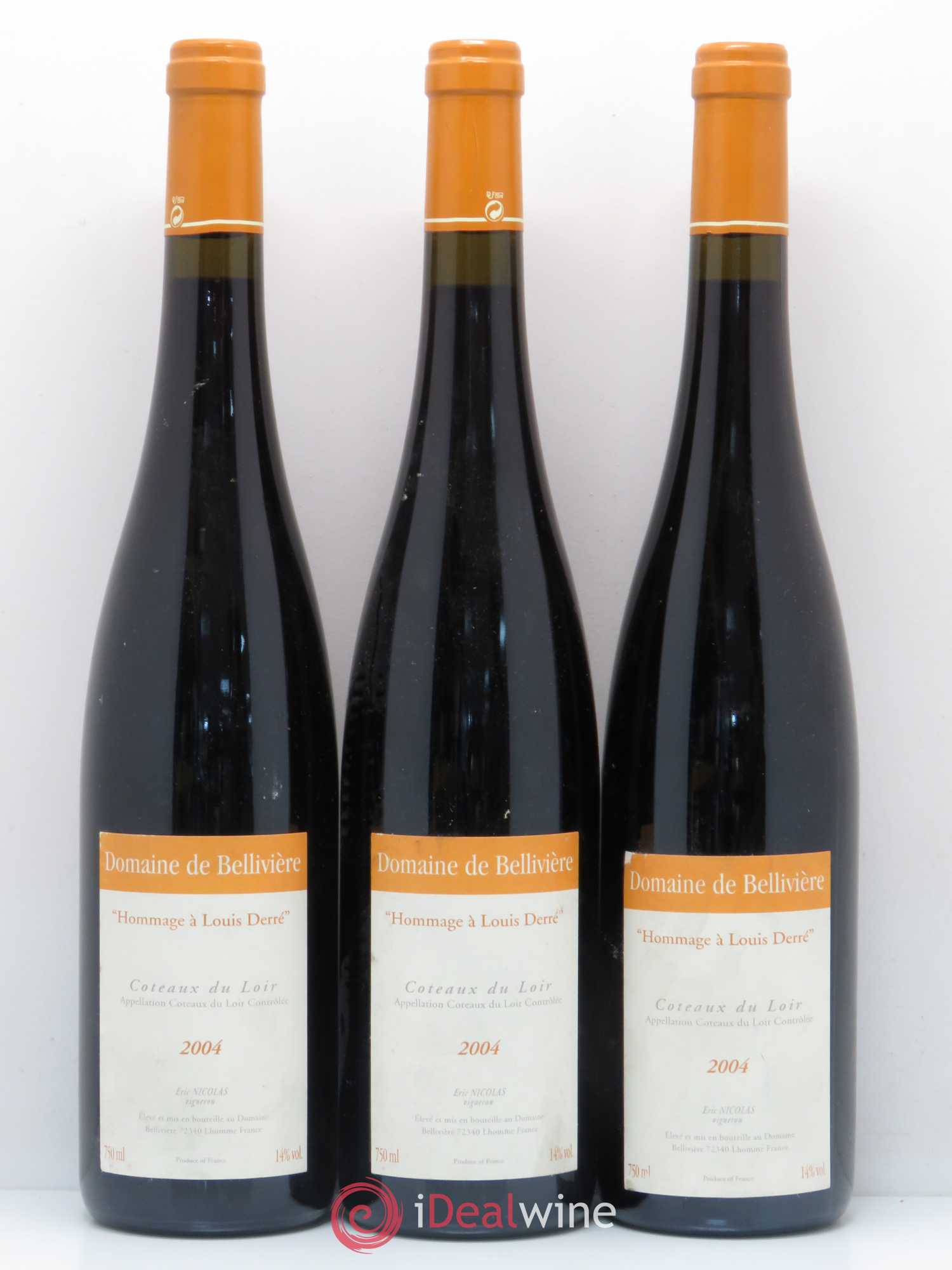 Coteaux du Loir Le Rouge Gorge Domaine de Bellivière Hommage à Louis Derré 2004 - Lot de 3 bouteilles - 0