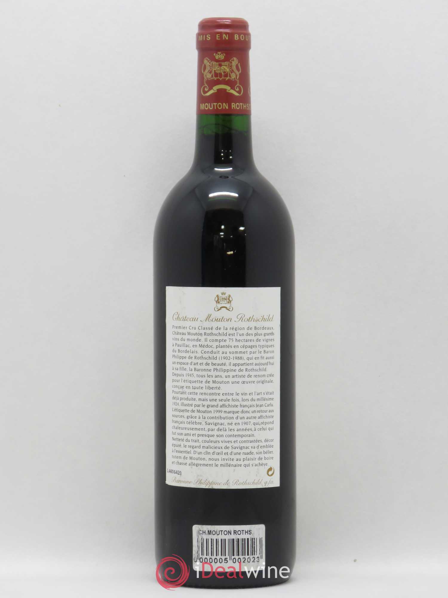 Château Mouton Rothschild 1er Grand Cru Classé 1999 - Lot de 1 bouteille - 1