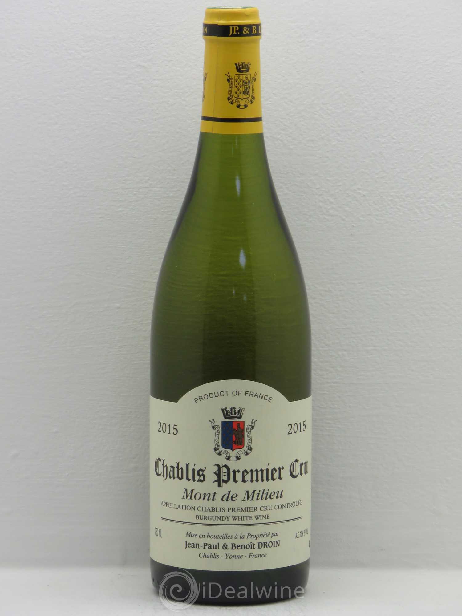 Chablis 1er Cru Mont de Milieu Jean-Paul & Benoît Droin (Domaine) 2015 - Lot de 1 bouteille - 0