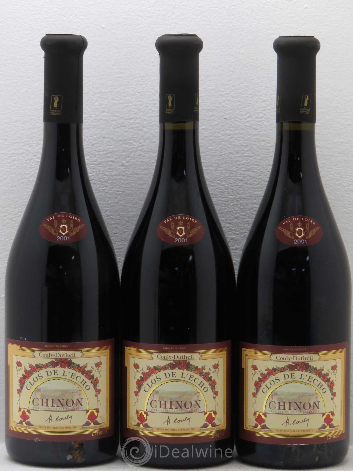 Chinon Clos de l'Echo Couly-Dutheil 2001 - Lot de 3 bouteilles - 0