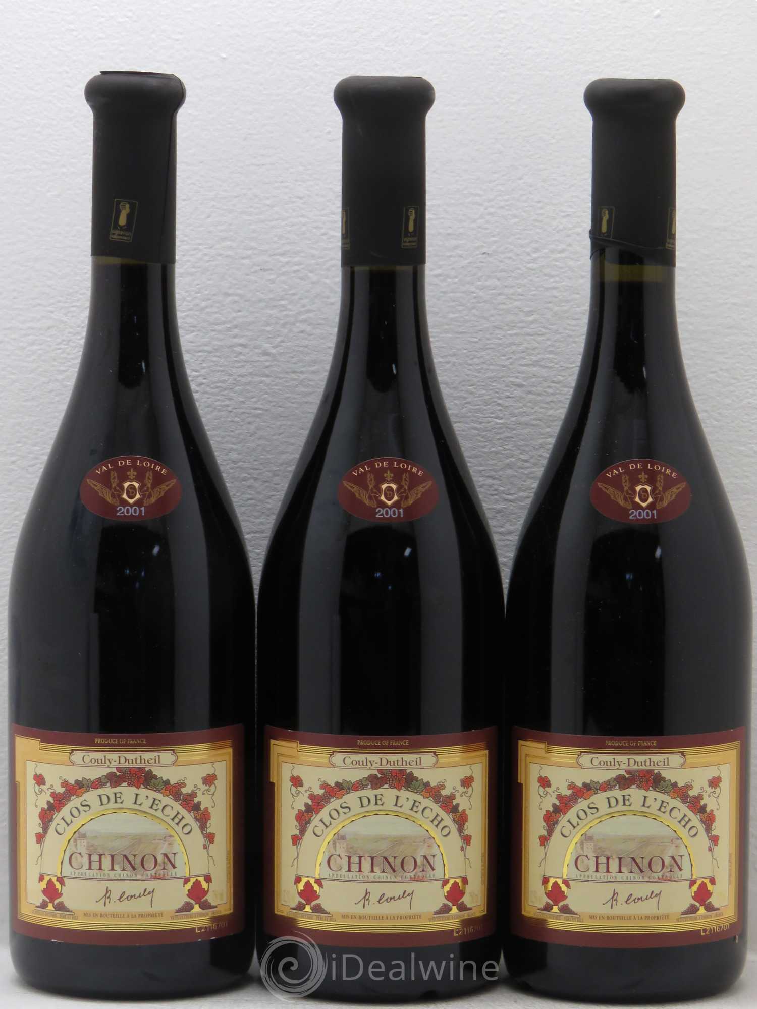 Chinon Clos de l'Echo Couly-Dutheil 2001 - Lot de 3 bouteilles - 0