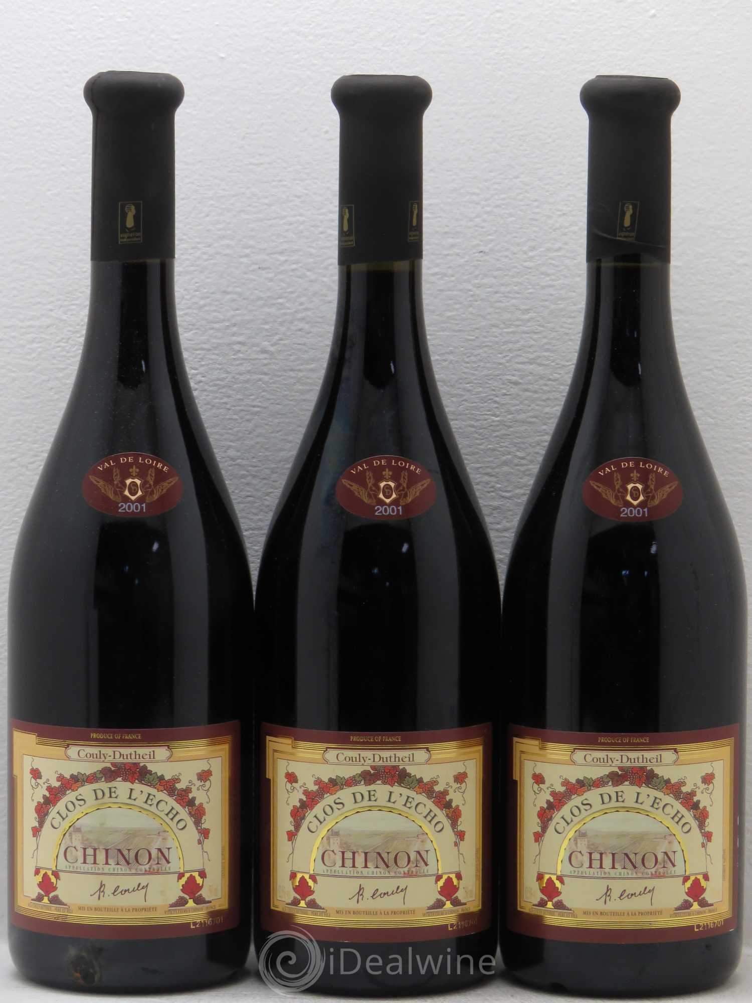 Chinon Clos de l'Echo Couly-Dutheil 2001 - Lot de 3 bouteilles - 0