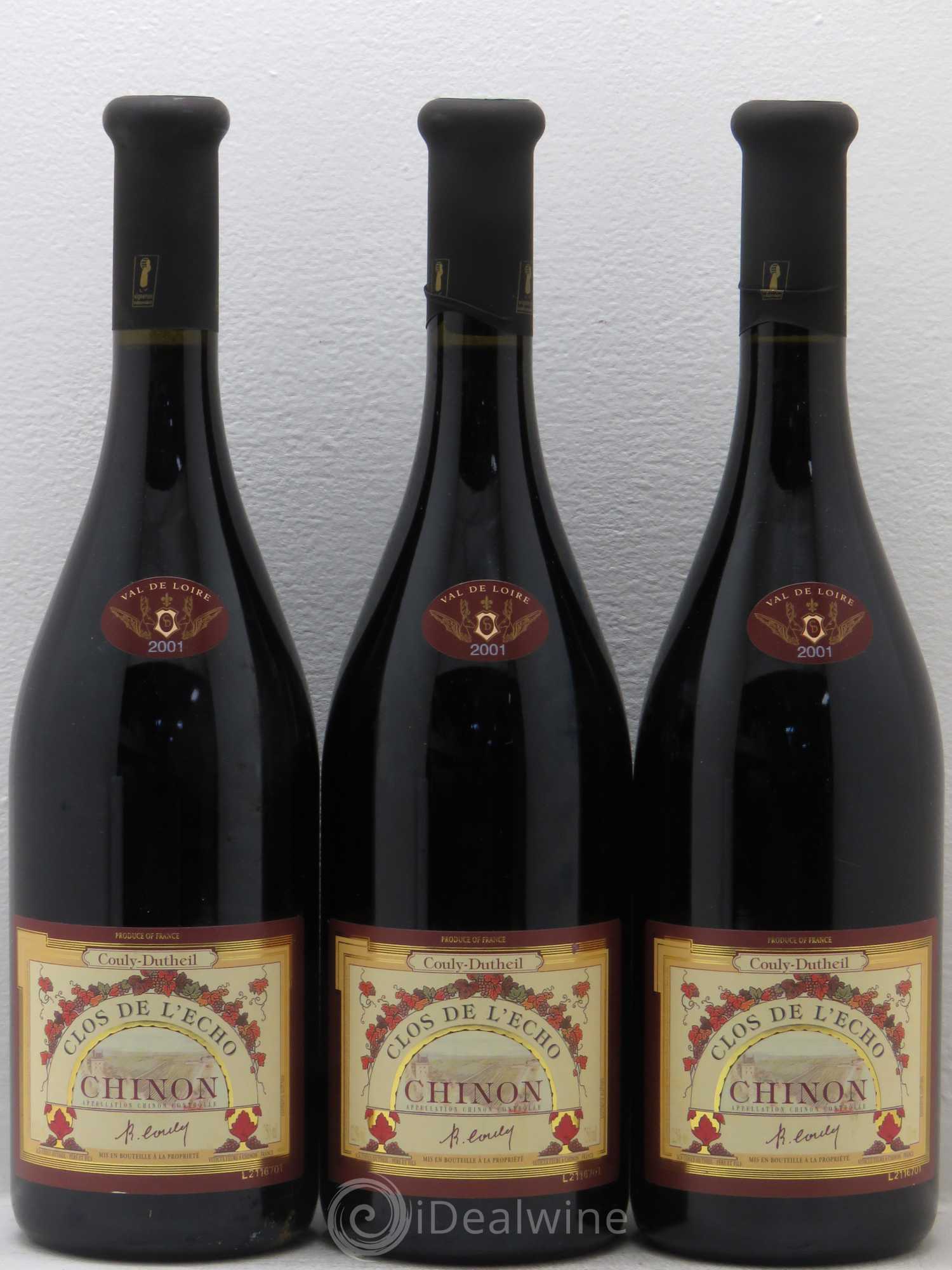 Chinon Clos de l'Echo Couly-Dutheil 2001 - Lot de 3 bouteilles - 0