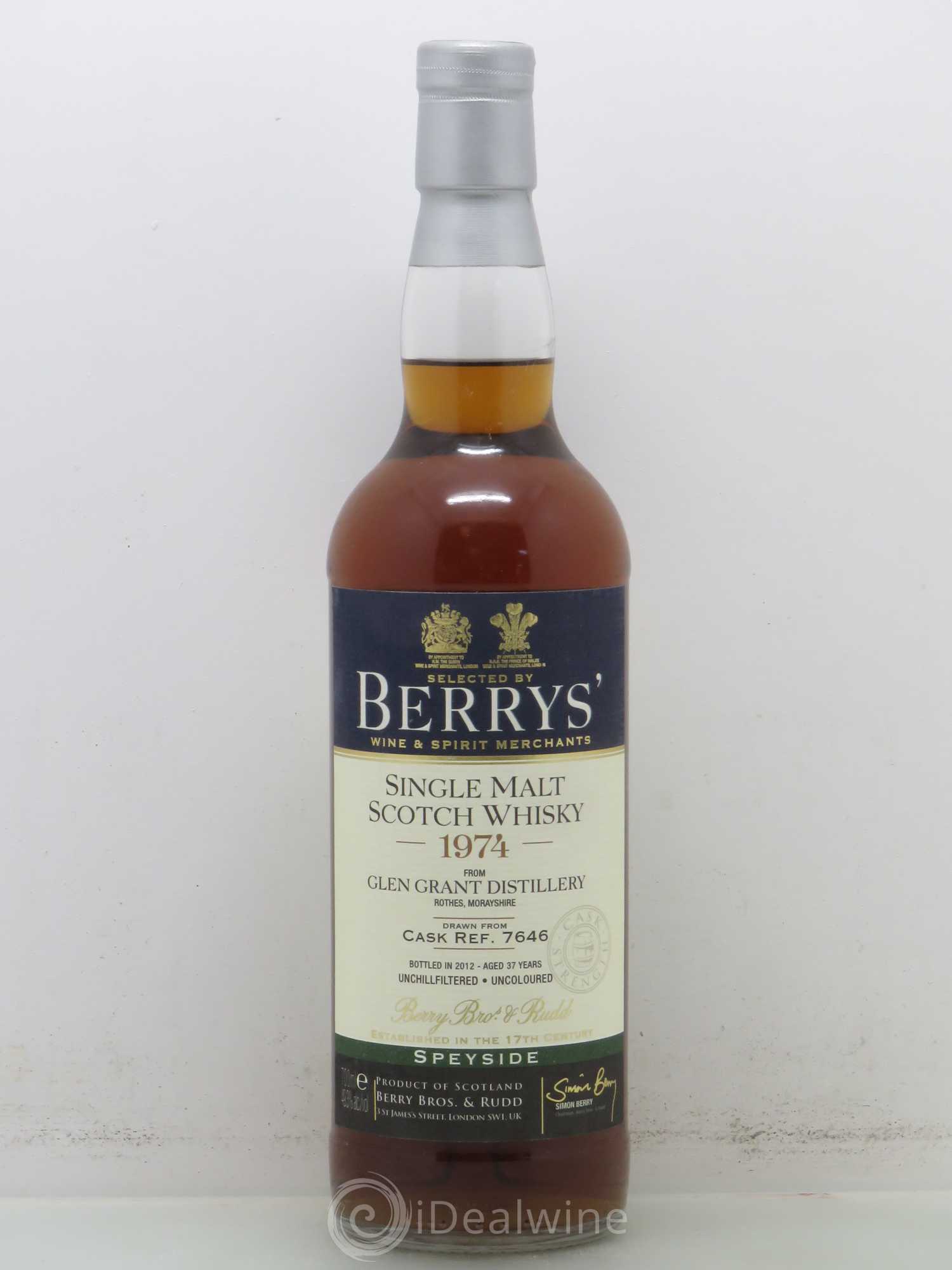 Whisky Speyside Glen Grant single malt 38 ans bottled 2012 BERRY'S BROTH cask 7646 40,3° 1974 - Posten von 1 Flasche - 0