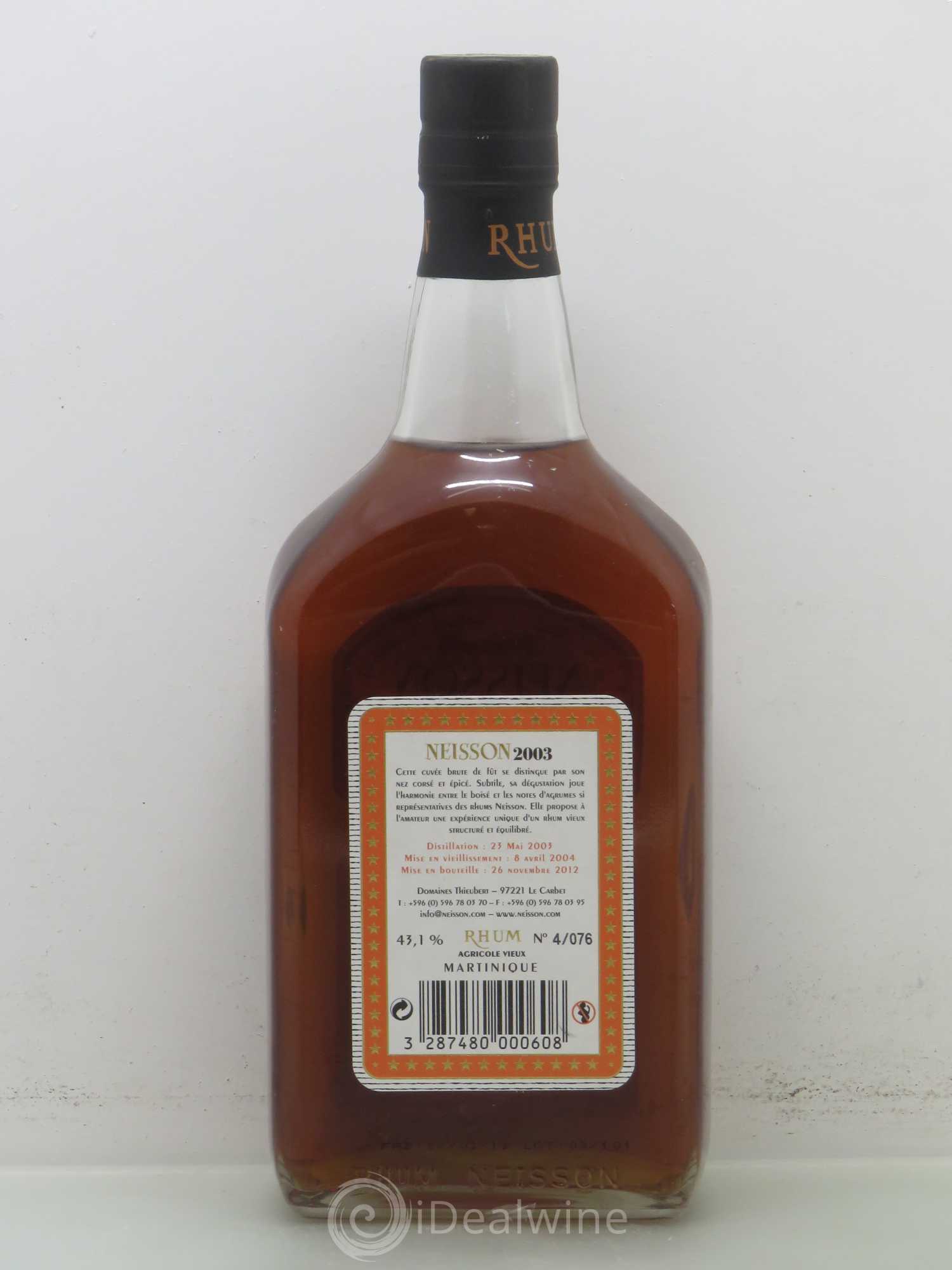 Rhum Distillerie Neisson Millésimé brut de fût unique distillé en 2003 embouteillé en 2012 43,1° 2003 - Lotto di 1 bottiglia - 1