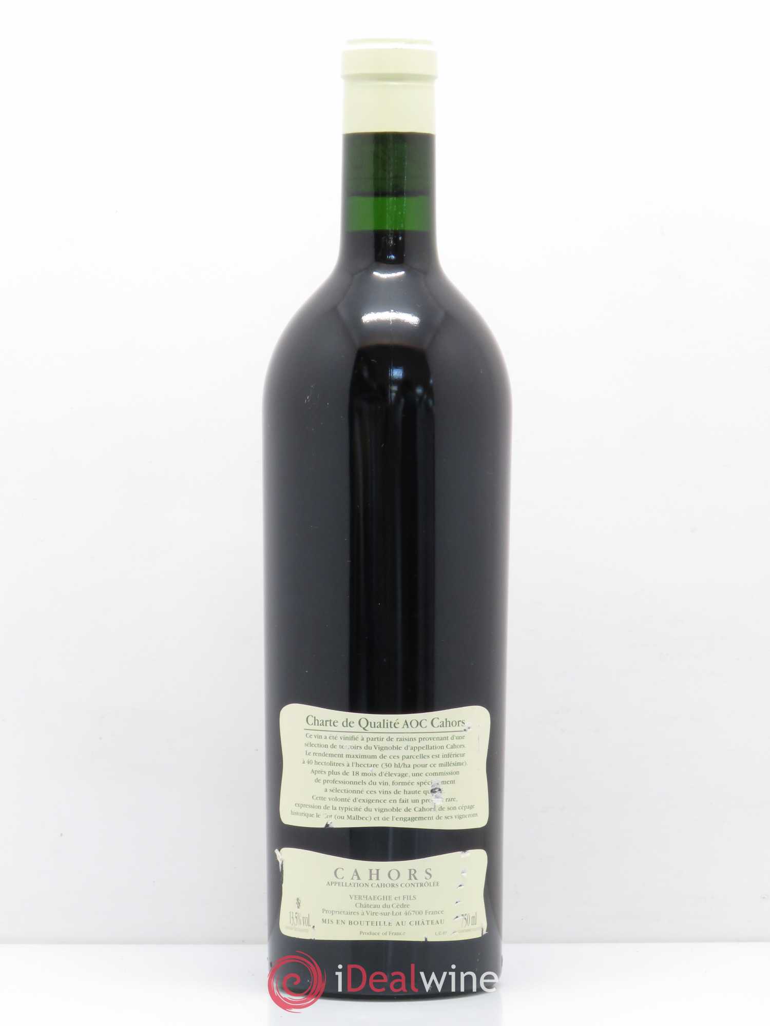 Cahors Château du Cèdre Cuvée Le Cèdre Pascal et Jean-Marc Verhaeghe 2007 - Lot de 1 bouteille - 1