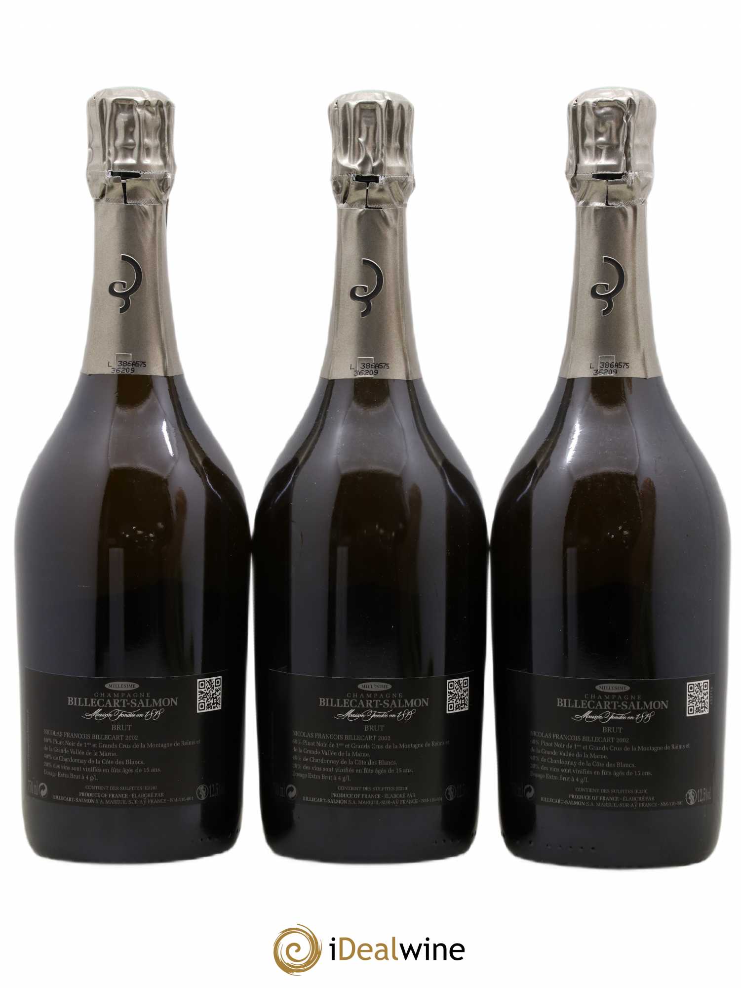 Brut Nicolas François Billecart Billecart-Salmon 2002 - Lot de 3 bouteilles - 1