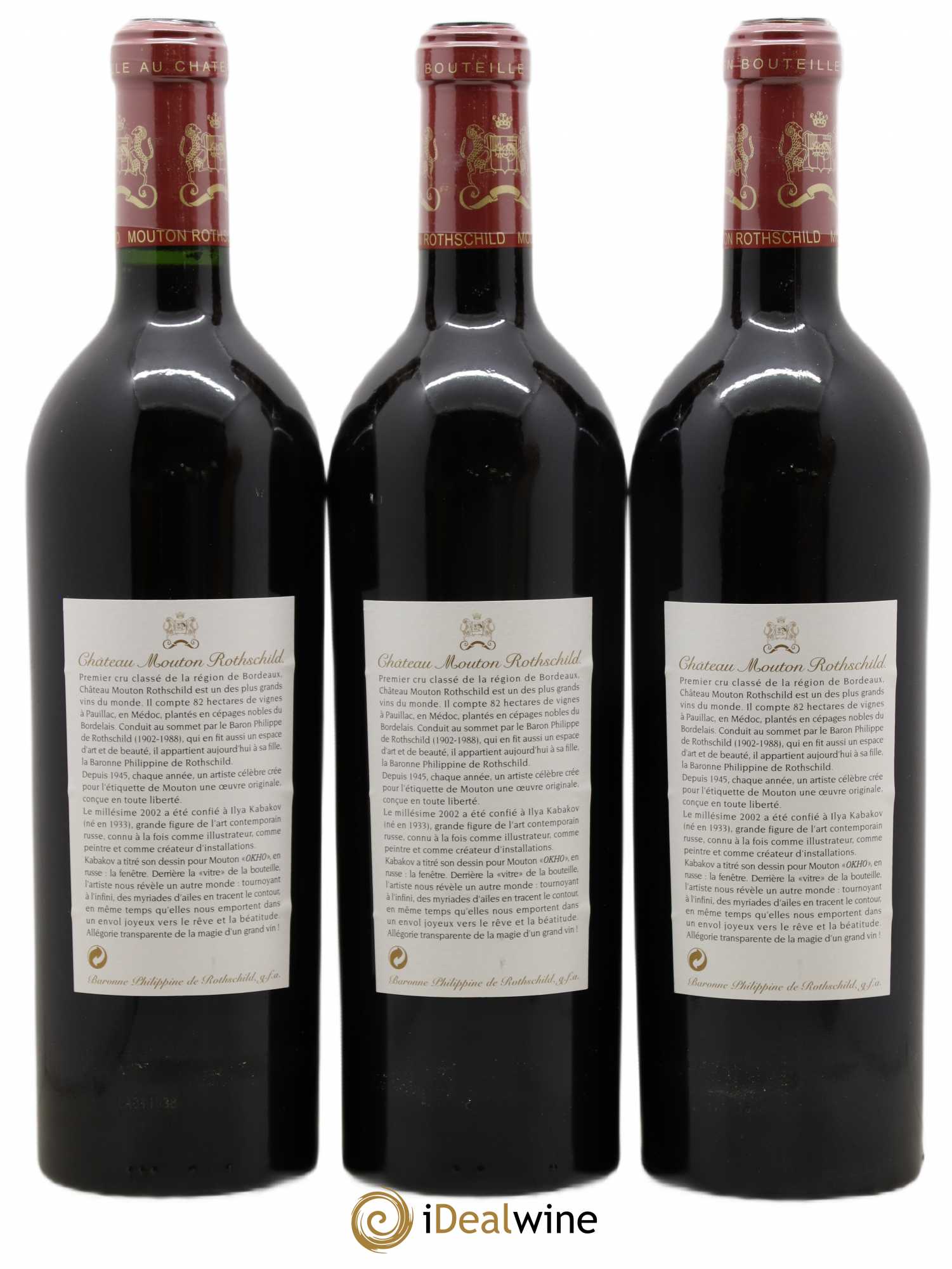 Château Mouton Rothschild 1er Grand Cru Classé 2002 - Lot de 3 bouteilles - 1