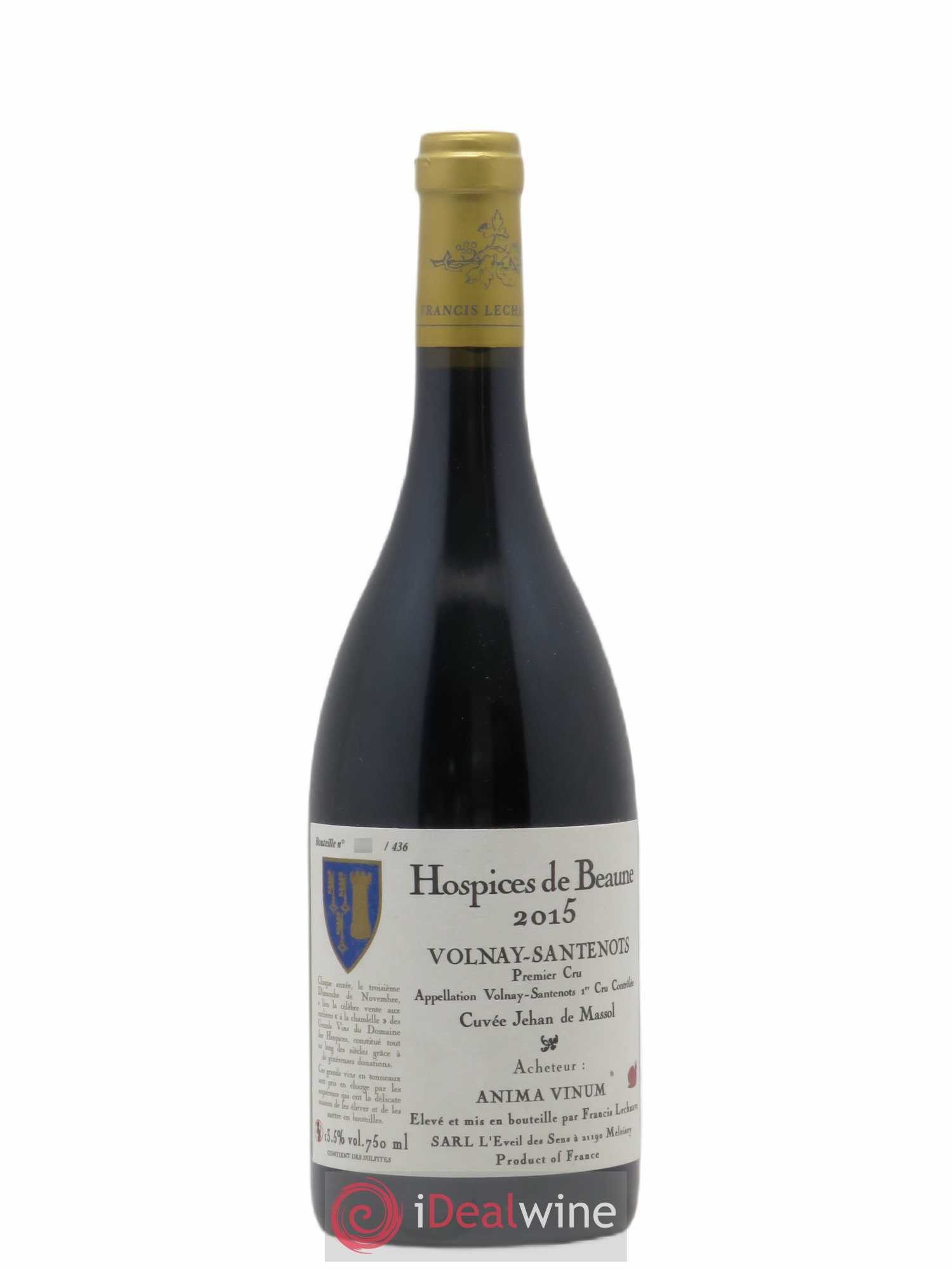 Volnay 1er Cru Santenots Hospices de Beaune Cuvee Jehan de Massol Francis Lechauve 2015 - Posten von 1 Flasche - 0