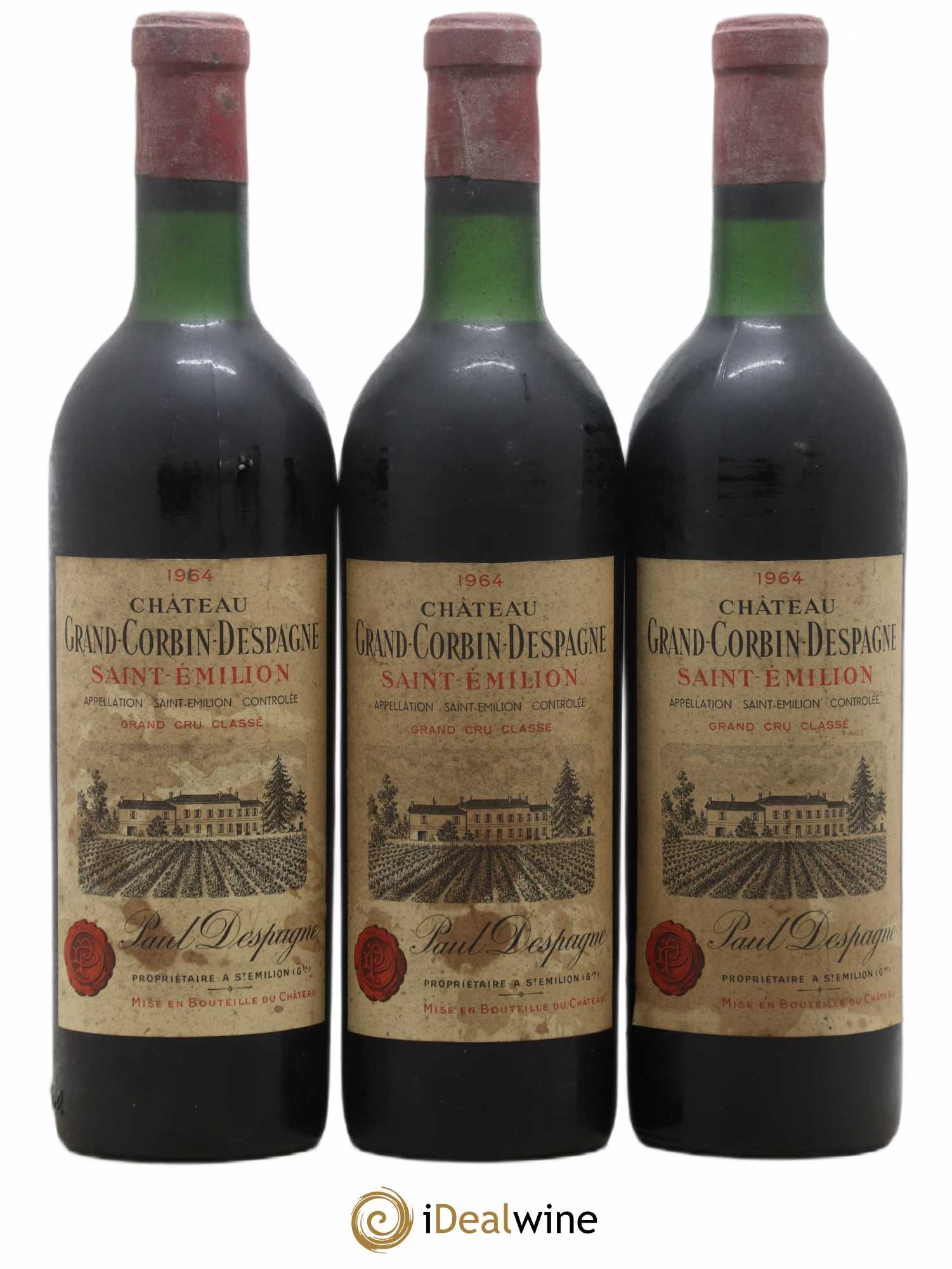 Château Grand Corbin Despagne Grand Cru Classé 1964 - Lot de 3 bouteilles - 0