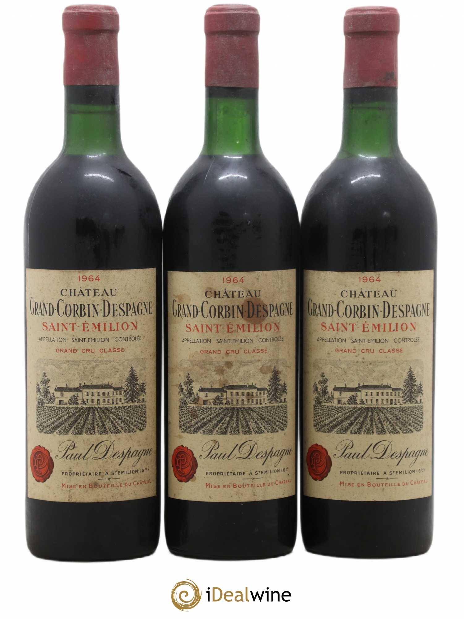 Château Grand Corbin Despagne Grand Cru Classé 1964 - Lot de 3 bouteilles - 0
