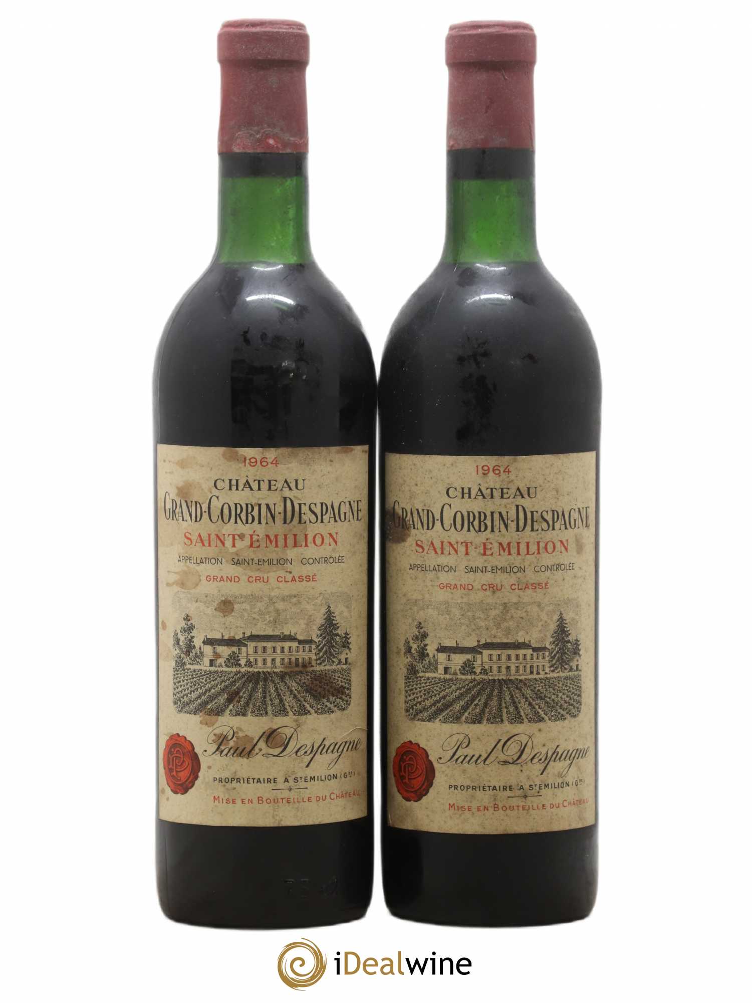 Château Grand Corbin Despagne Grand Cru Classé 1964 - Lot de 2 bouteilles - 0