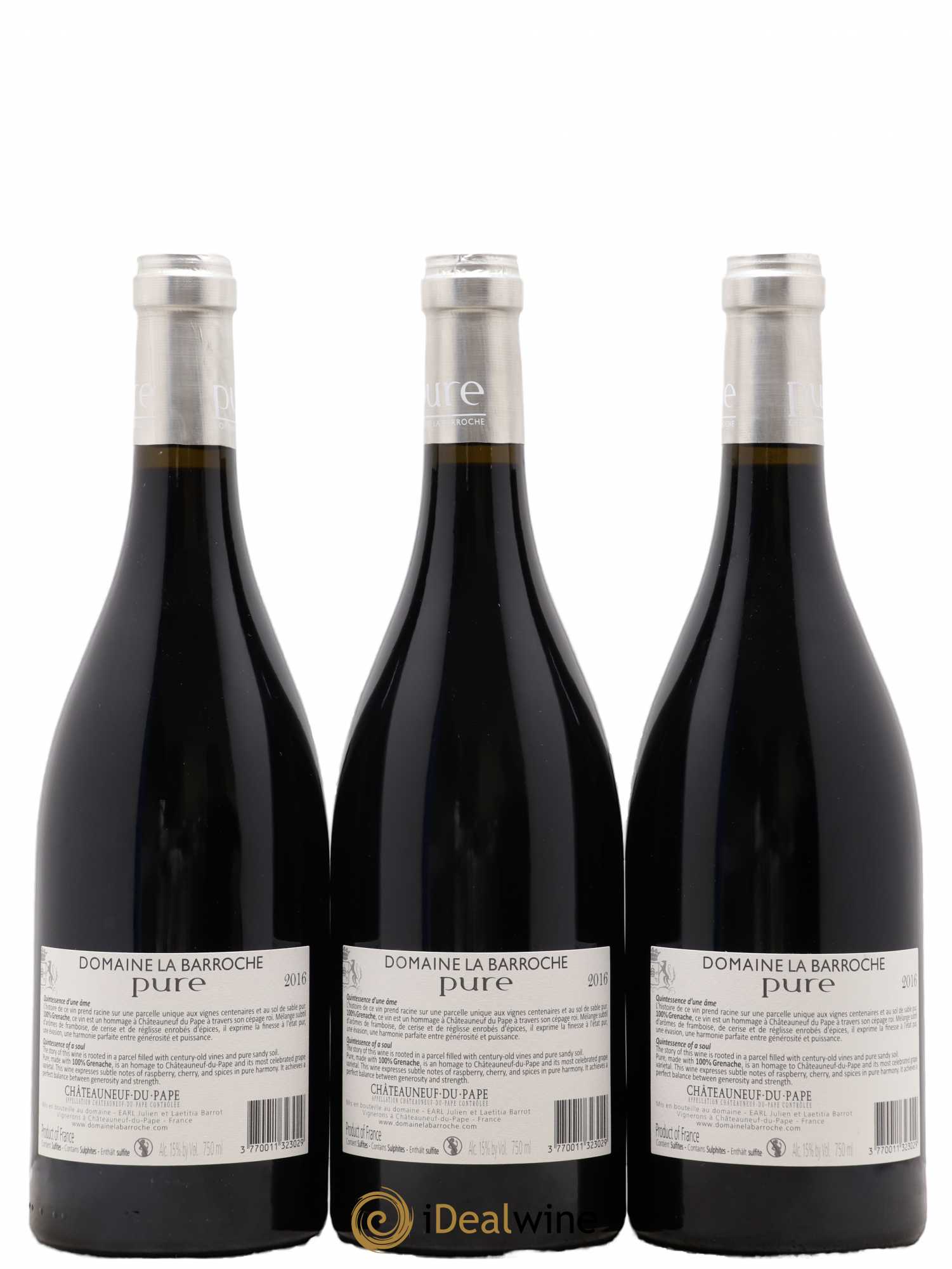 Châteauneuf-du-Pape Cuvée Pure Domaine La Barroche 2016 - Lot de 3 bouteilles - 1