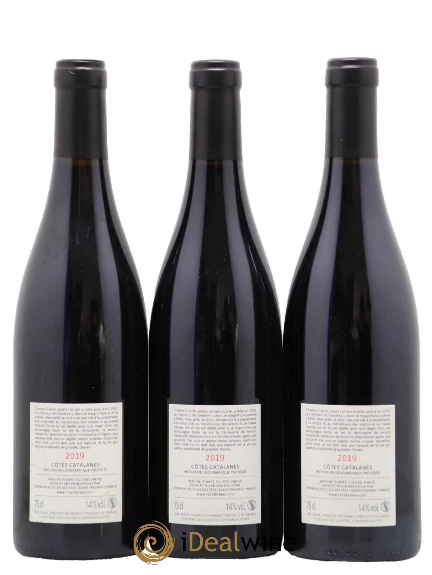 Côtes Catalanes Clos des Fées Aimer Rêver Prier Se taire Hervé Bizeul 2019 - Lot de 3 bouteilles - 1
