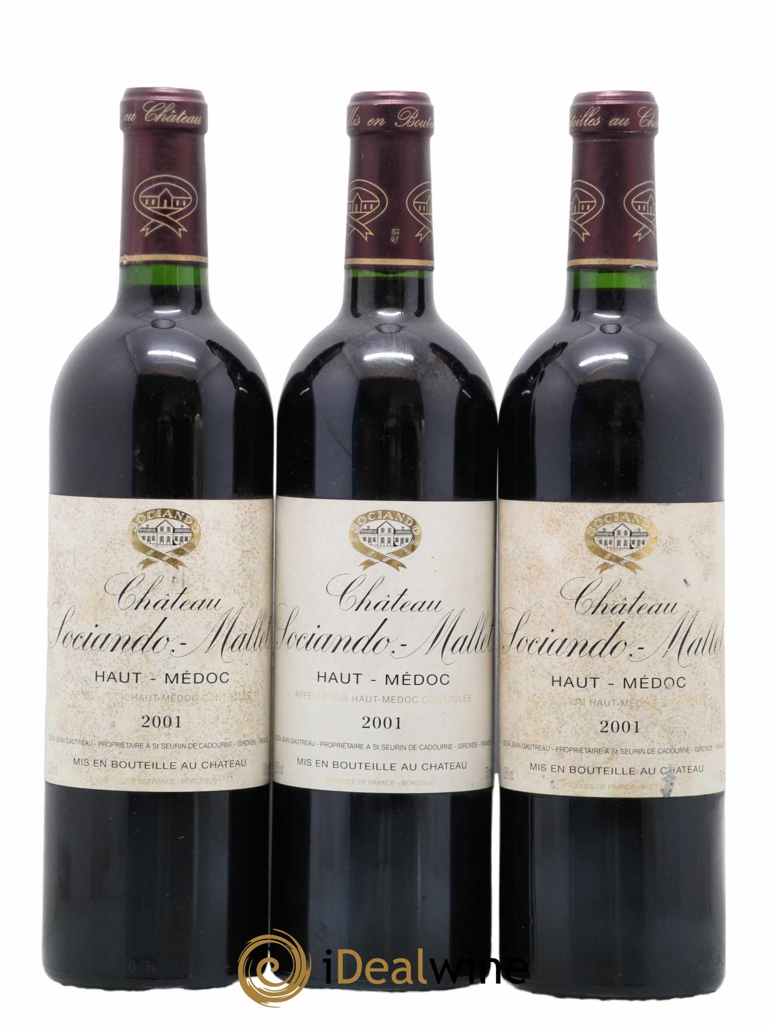 Château Sociando Mallet 2001 - Lot de 3 bouteilles - 0