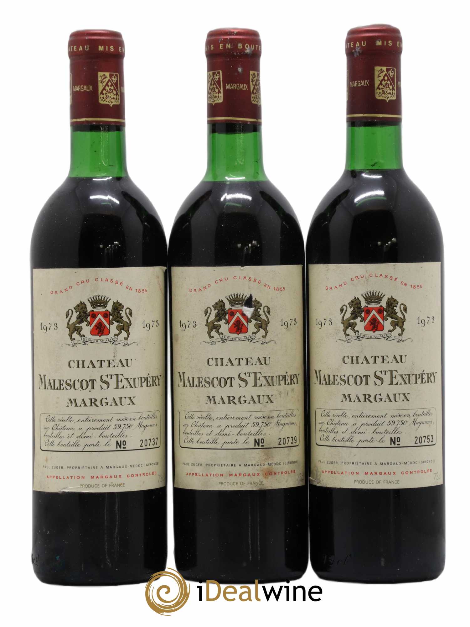 Château Malescot Saint-Exupéry 3ème Grand Cru Classé 1973 - Lot de 3 bouteilles - 0