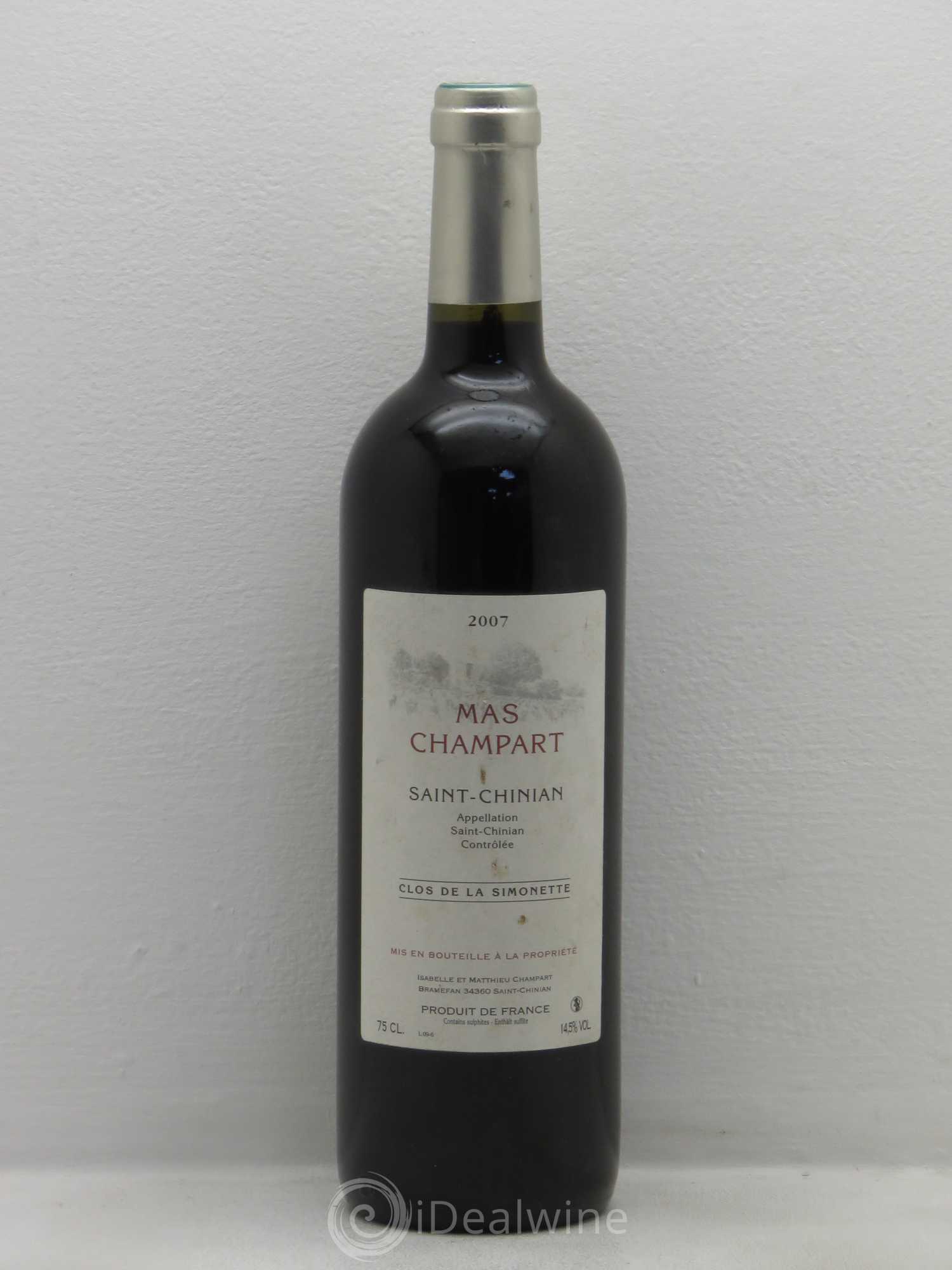 Saint-Chinian Clos de La Simonette Mas Champart 2007 - Posten von 1 Flasche - 0