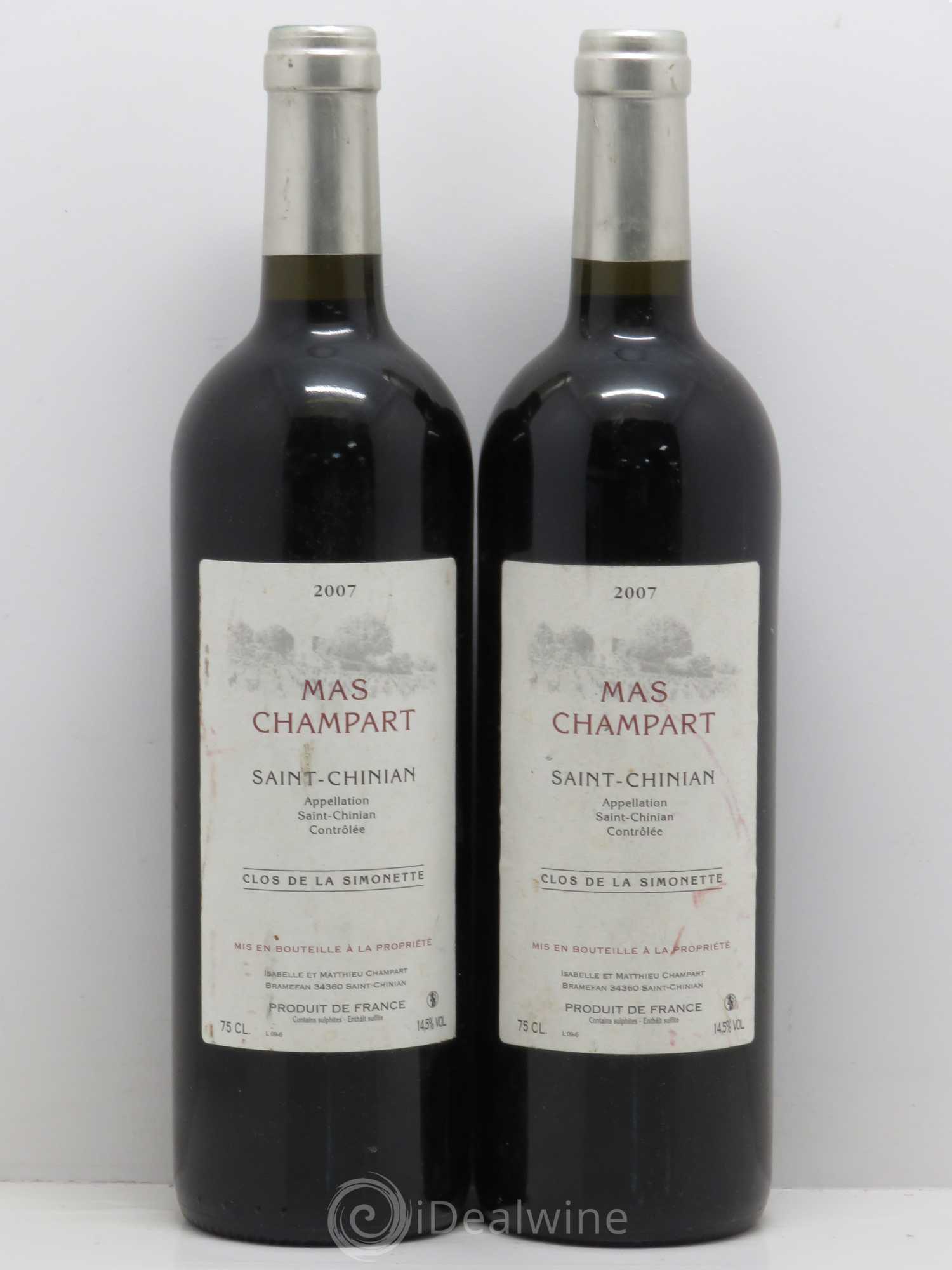 Saint-Chinian Mas Champart Clos de La Simonette Isabelle et Mathieu Champart 2007 - Lot de 2 bouteilles - 0