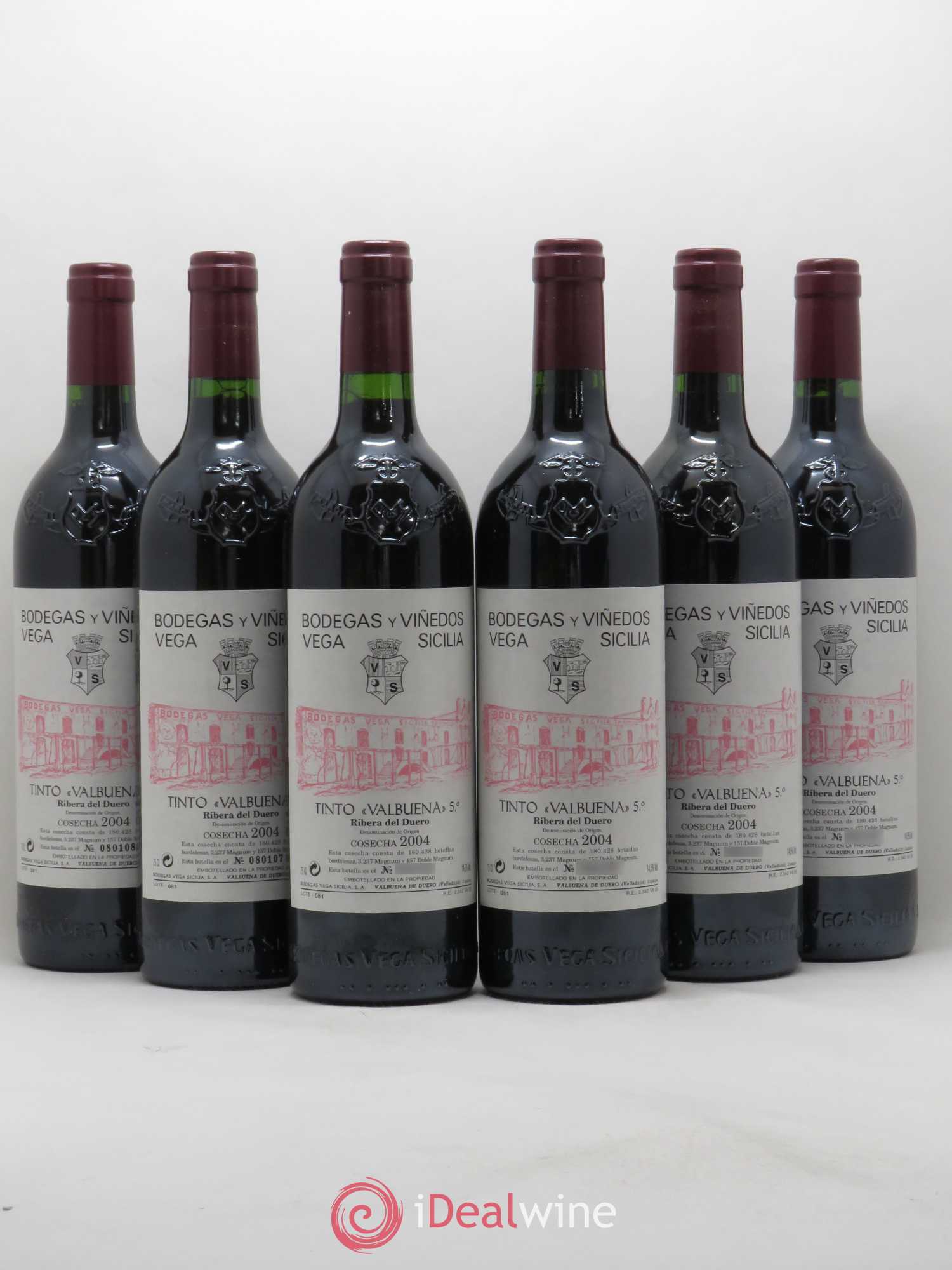 Ribera Del Duero DO Vega Sicilia Valbuena 5 ano Famille Alvarez 2004 - Lot de 6 bouteilles - 0