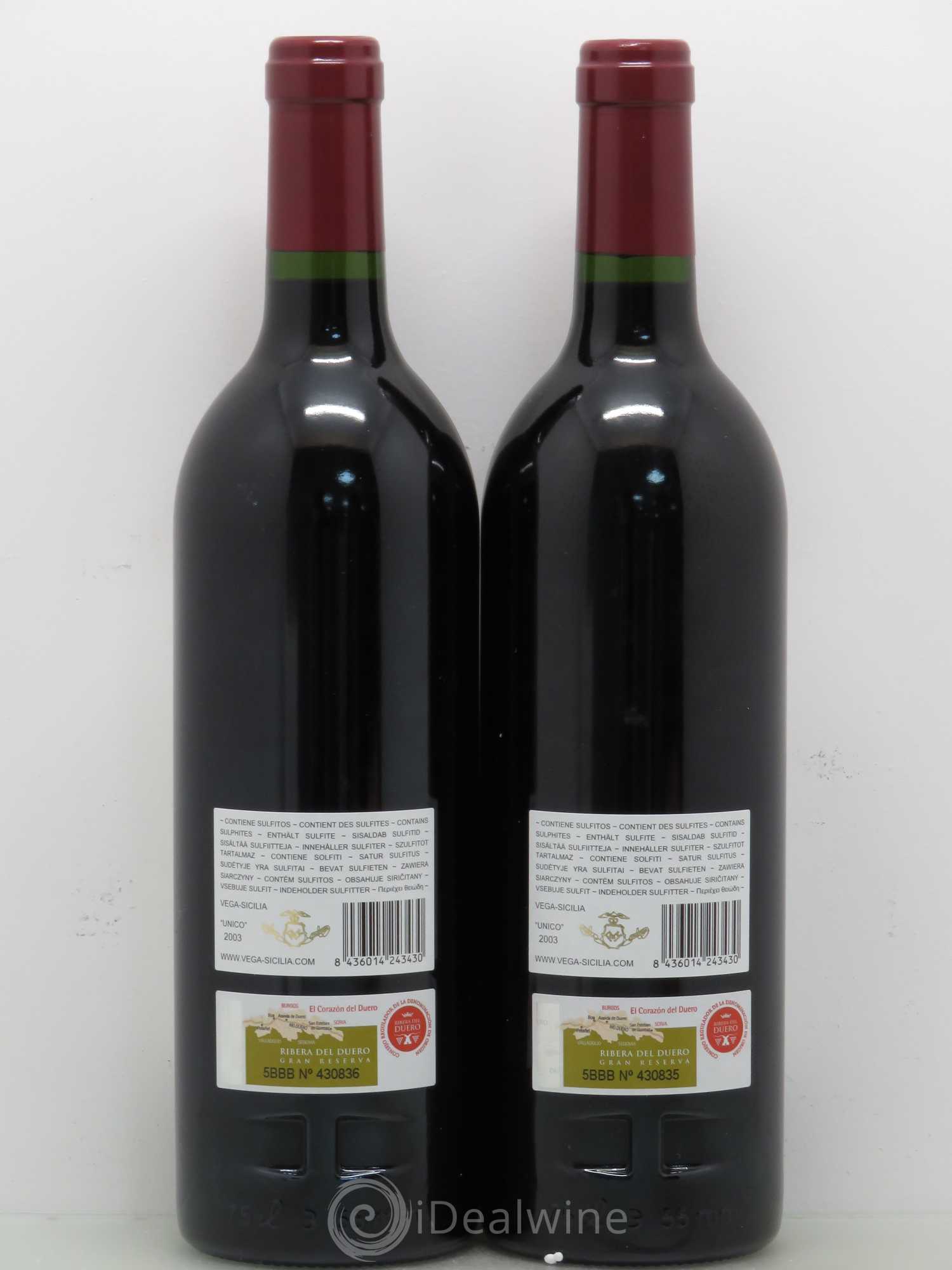 Ribera Del Duero DO Vega Sicilia Unico Famille Alvarez 2003 - Lot de 2 bouteilles - 1