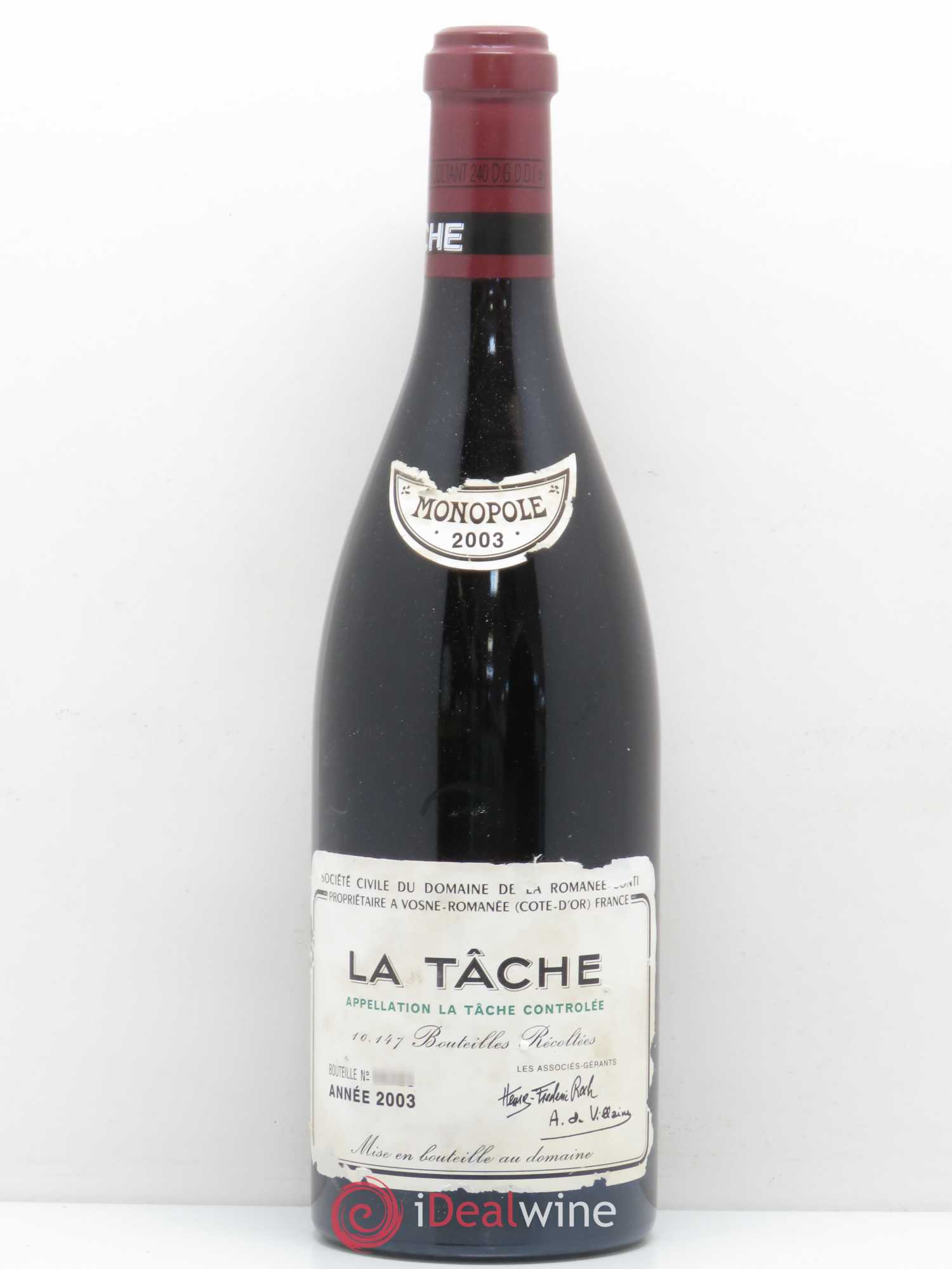 La Tâche Grand Cru Domaine de la Romanée-Conti 2003 - Lot de 1 bouteille - 0
