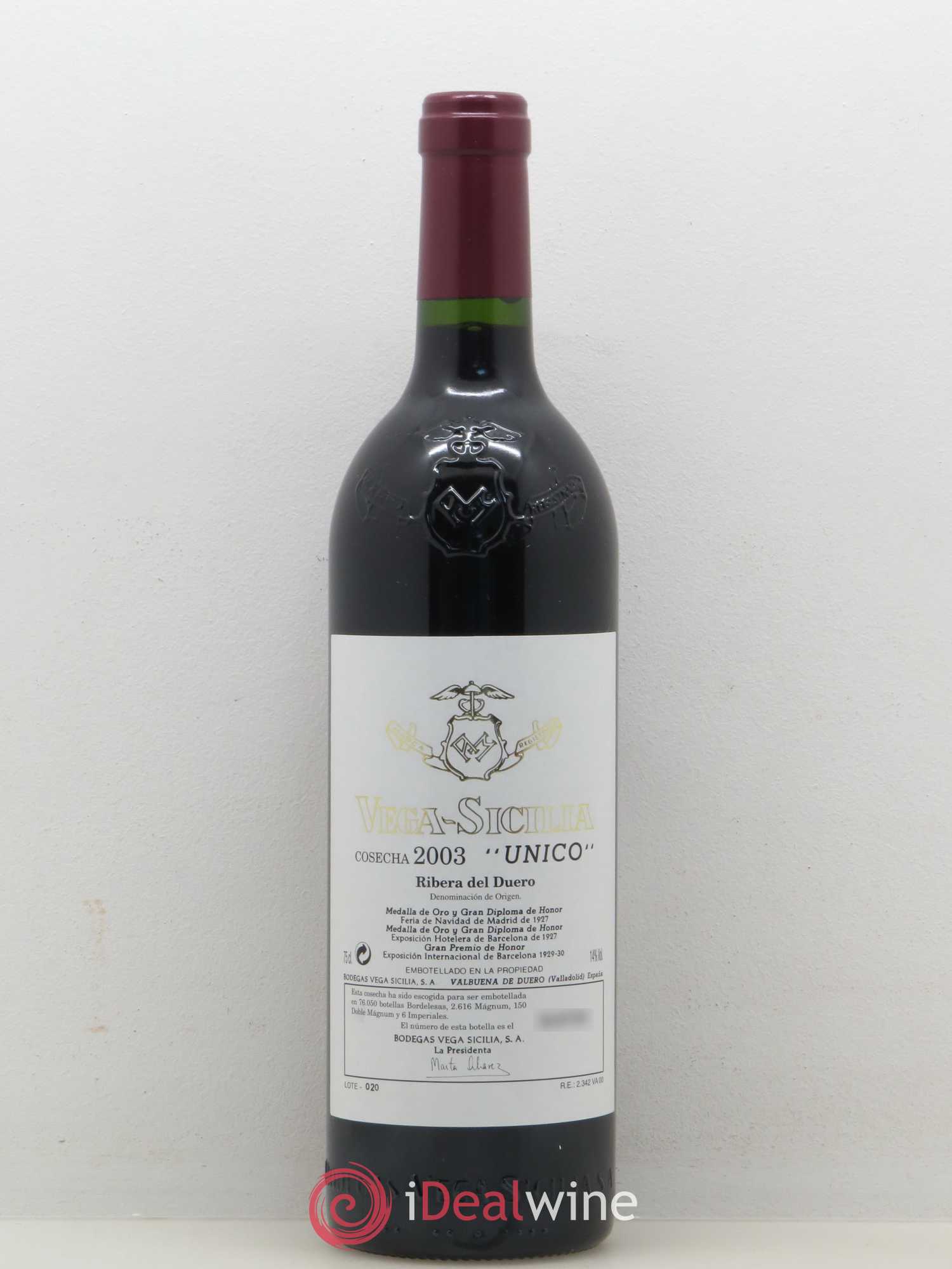 Ribera Del Duero DO Vega Sicilia Unico Famille Alvarez 2003 - Lot de 1 bouteille - 0