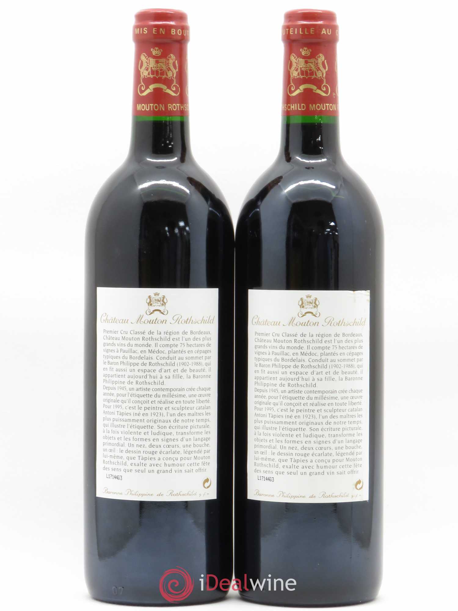 Château Mouton Rothschild 1er Grand Cru Classé (senza prezzo di riserva) 1995 - Lotto di 2 bottiglie - 1