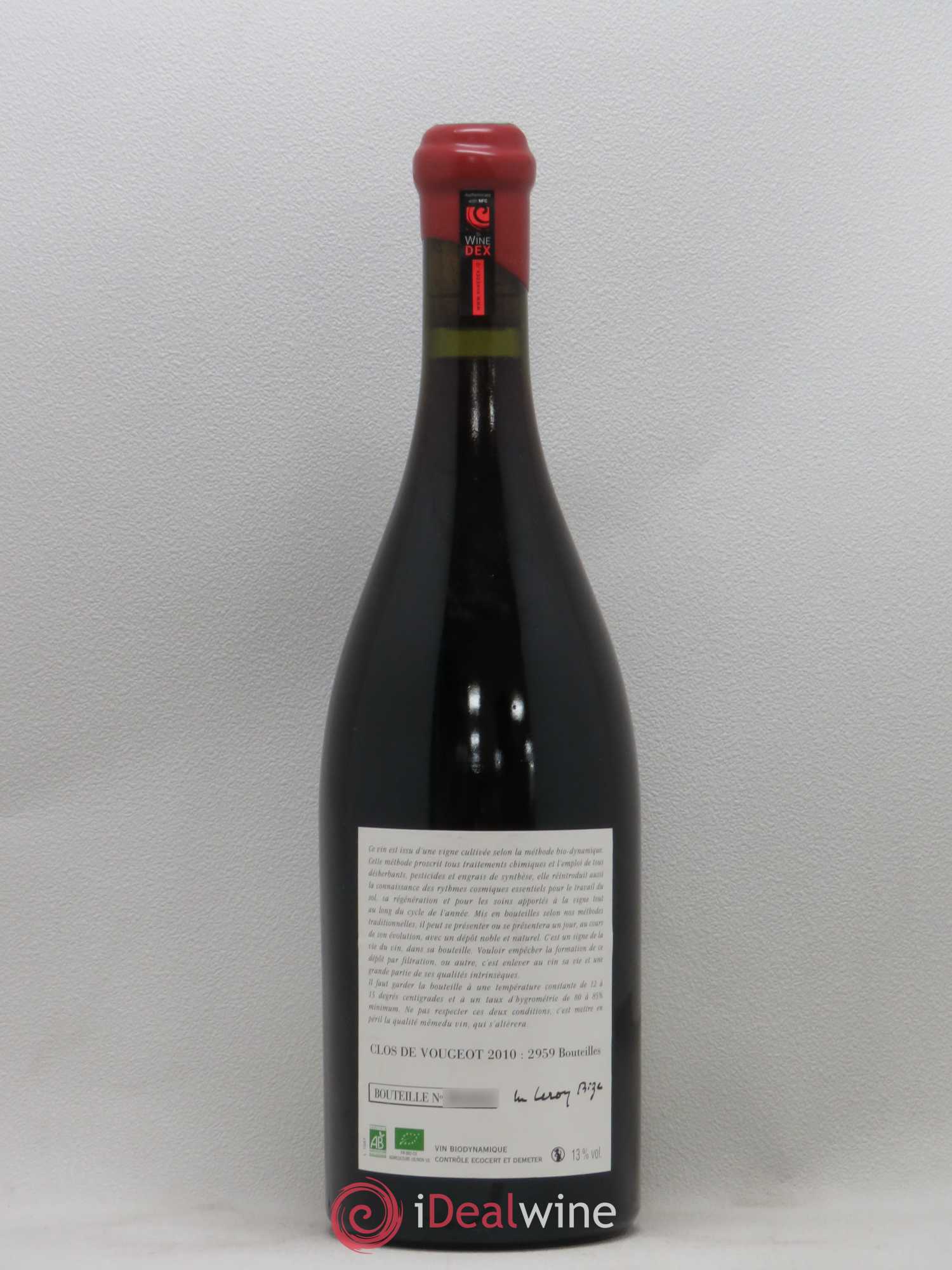 Clos de Vougeot Grand Cru Leroy (Domaine) (sans prix de réserve) 2010 - Lot de 1 bouteille - 1