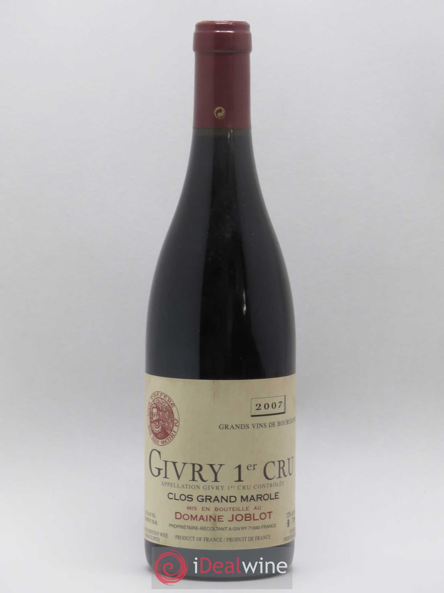 Givry 1er Cru Clos Marole Joblot (Domaine) 2007 - Lot de 1 bouteille - 0