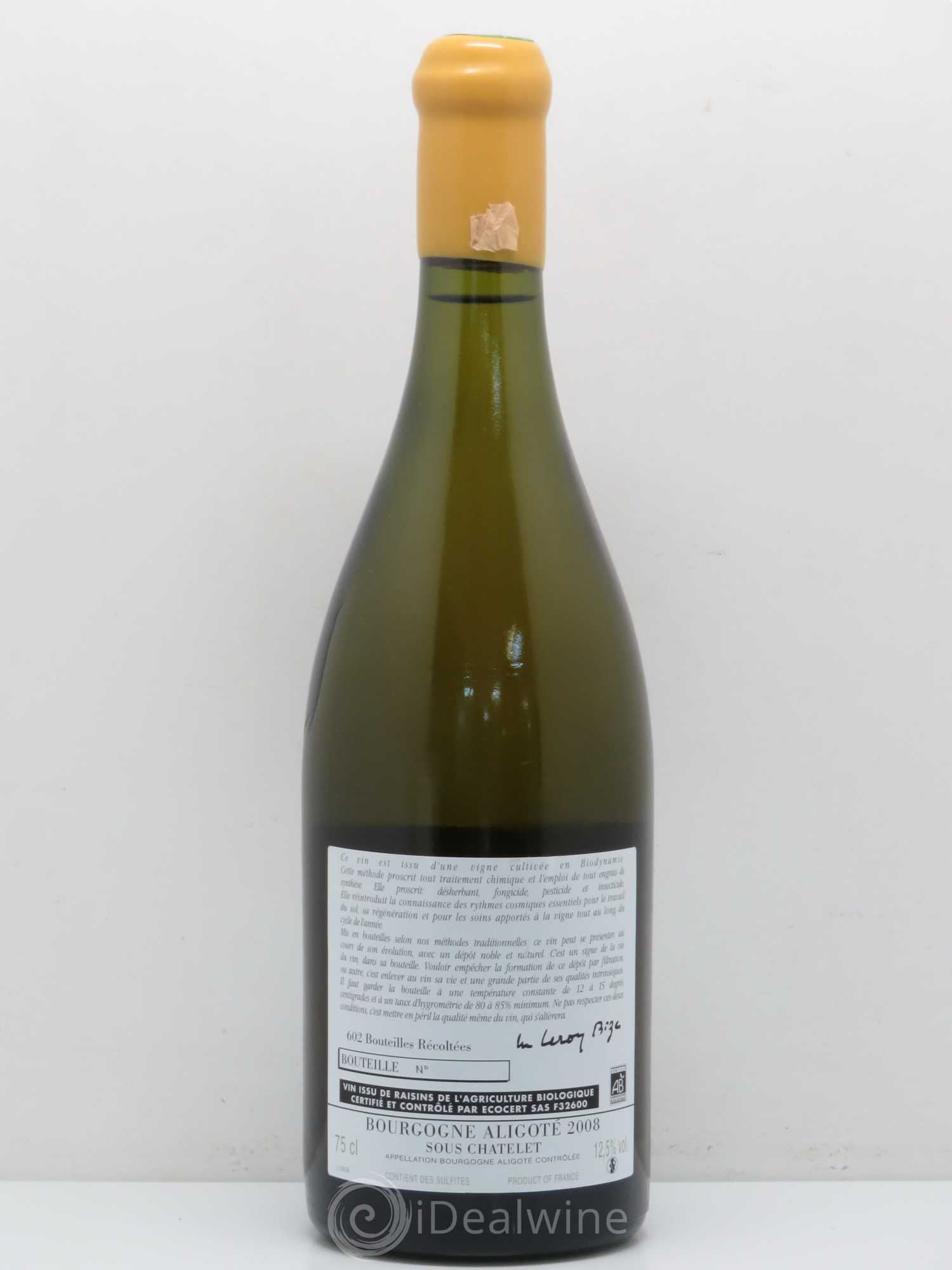 Bourgogne Aligoté Sous Chatelet d'Auvenay (Domaine) Sous Chatelet 2008 - Lot de 1 bouteille - 1