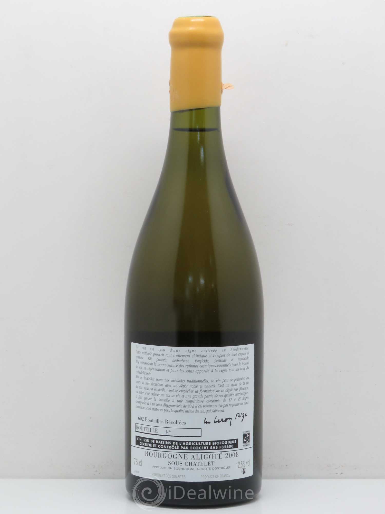 Bourgogne Aligoté Sous Chatelet d'Auvenay (Domaine) Sous Chatelet 2008 - Lot de 1 bouteille - 1