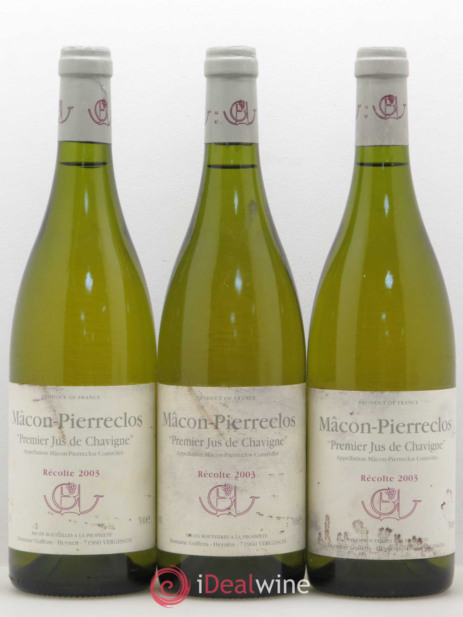 Mâcon Pierreclos 1er Jus de Chavigne Guffens-Heynen 2003 - Lot de 3 bouteilles - 0