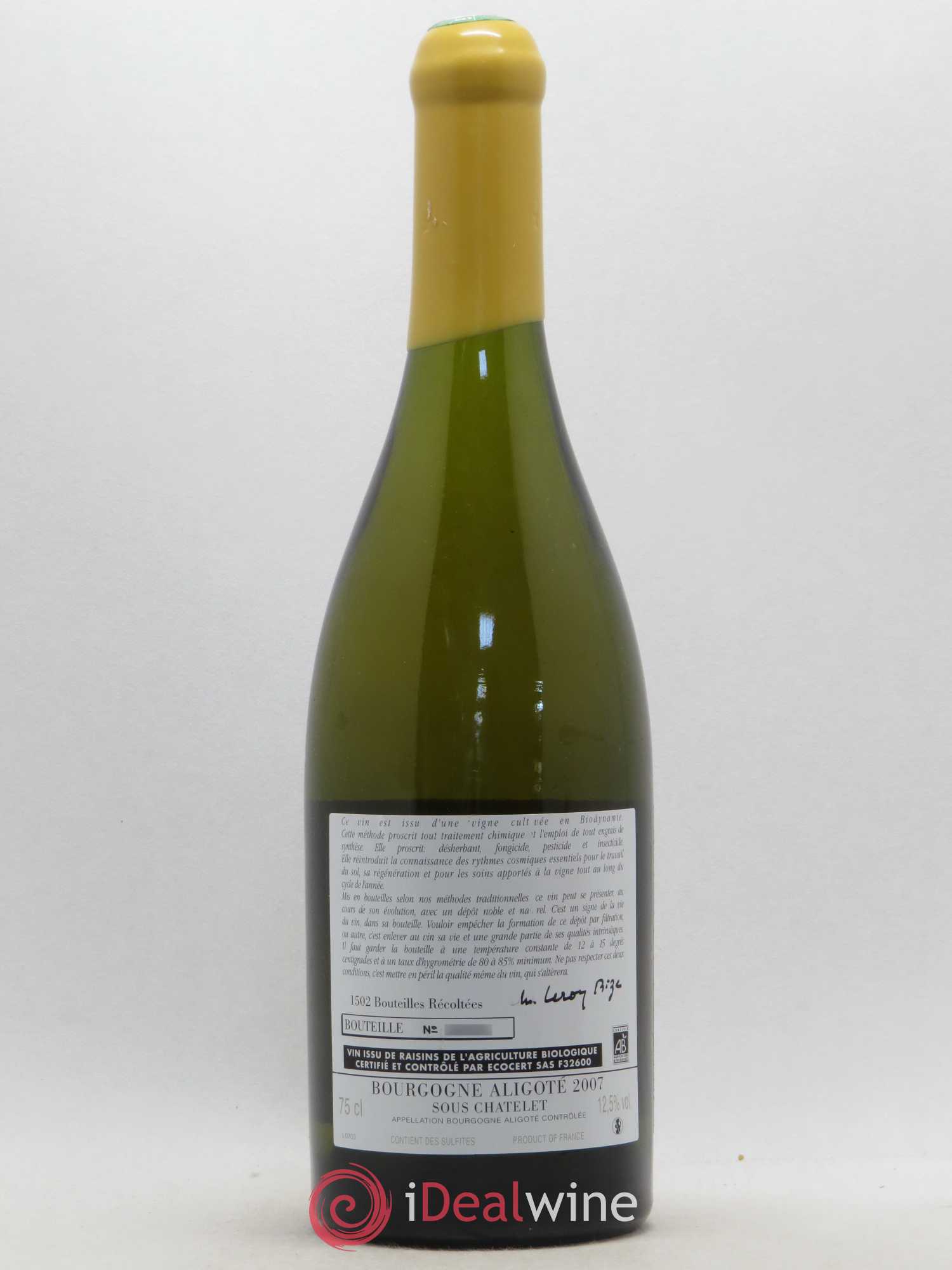 Bourgogne Aligoté Sous Chatelet d'Auvenay (Domaine) 2007 - Lot de 1 bouteille - 1
