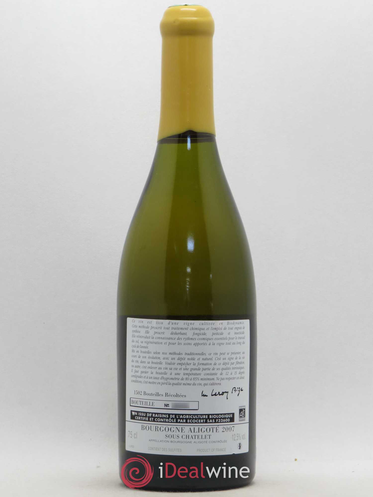 Bourgogne Aligoté Sous Chatelet d'Auvenay (Domaine) 2007 - Lot de 1 bouteille - 1
