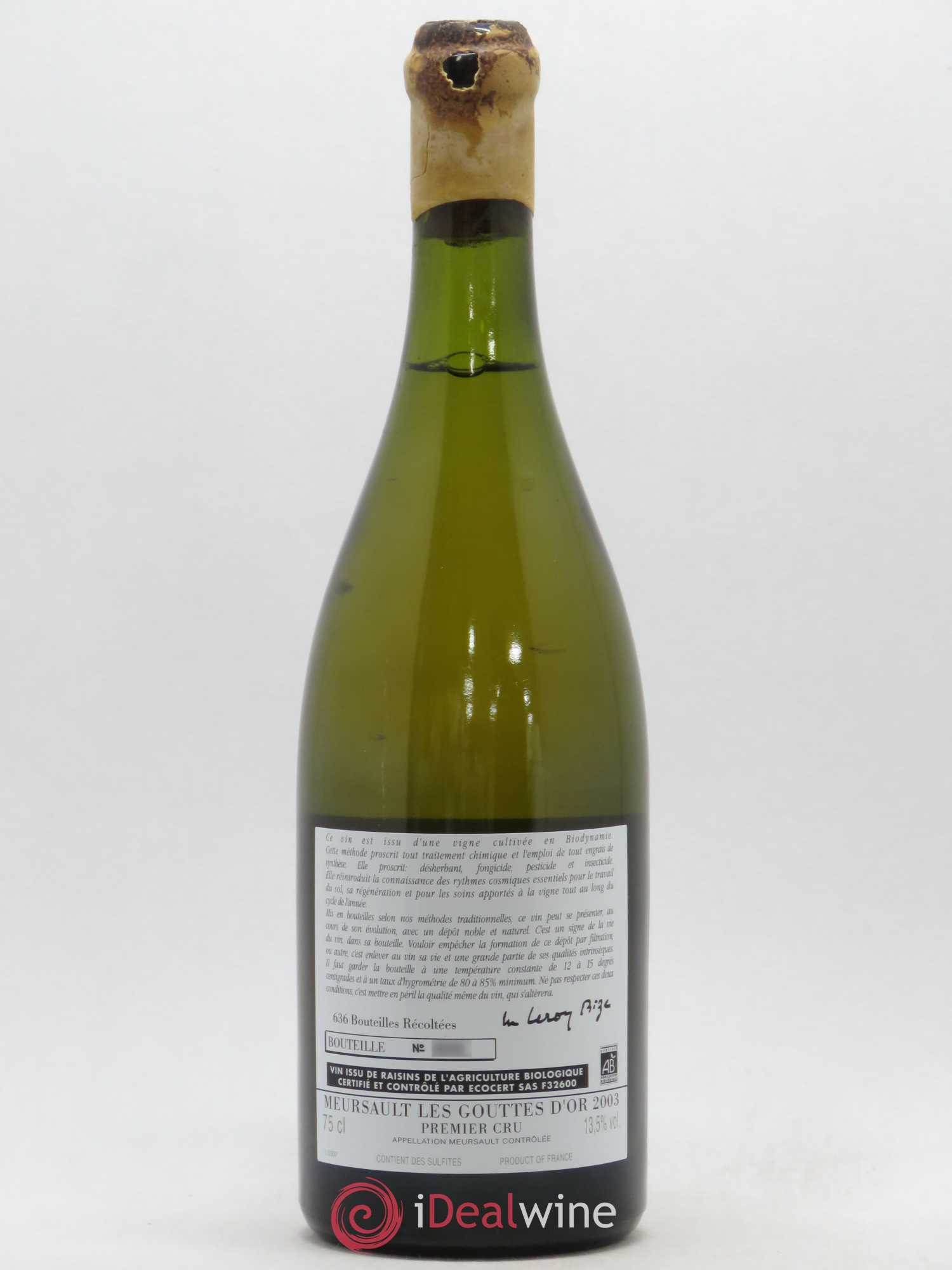 Meursault 1er Cru Les Gouttes d'Or d'Auvenay (Domaine) 2003 - Lot de 1 bouteille - 1