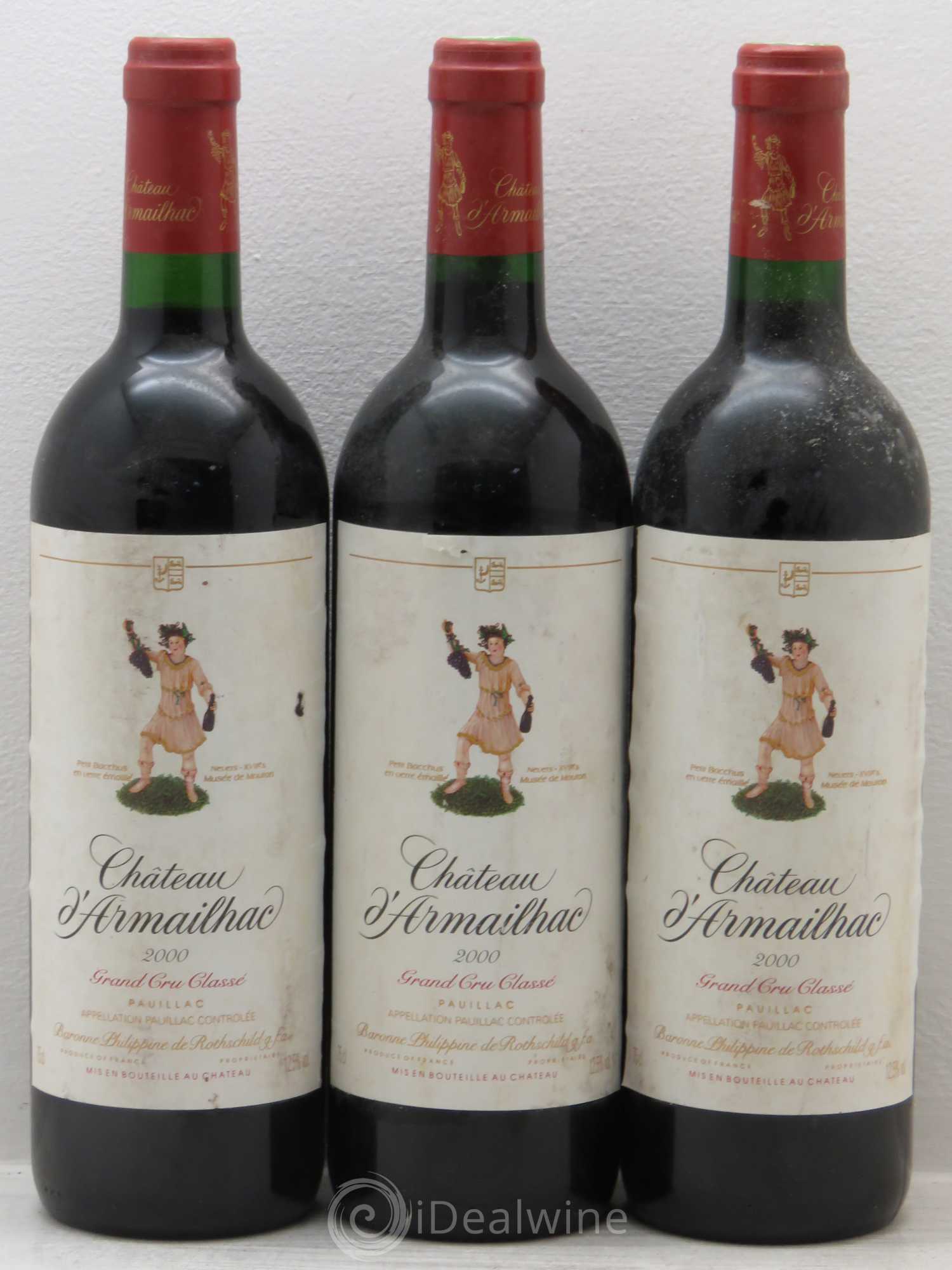 Château d' Armailhac - Mouton Baron(ne) Philippe 5ème Grand Cru Classé 2000 - Lot de 3 bouteilles - 0