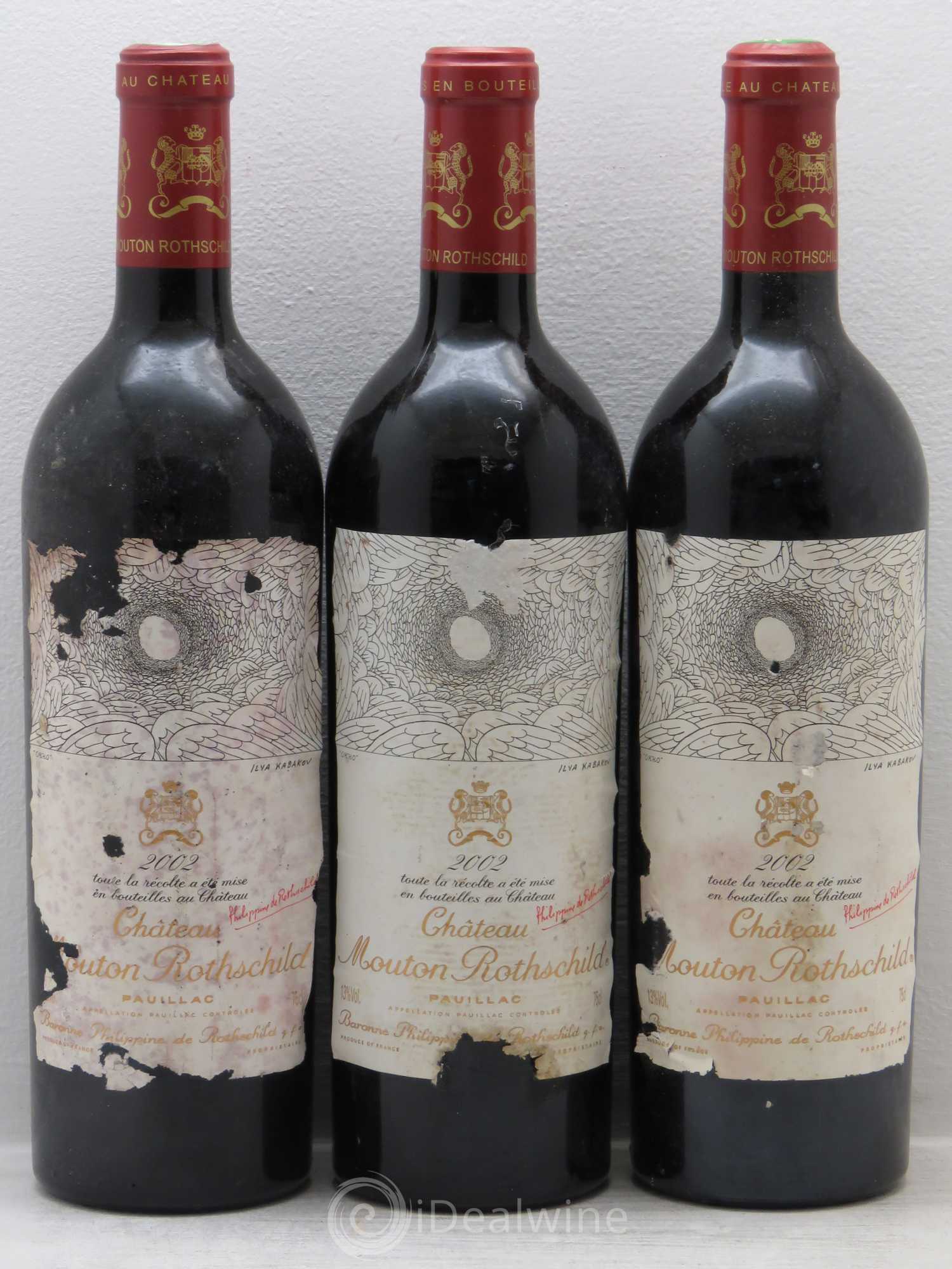 Château Mouton Rothschild 1er Grand Cru Classé 2002 - Lot de 3 bouteilles - 0