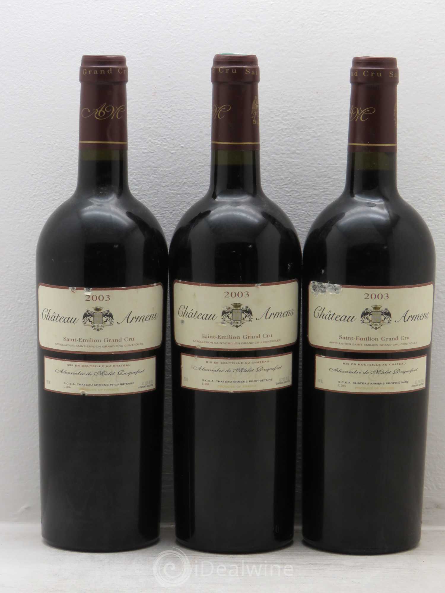 Château Armens Grand Cru 2003 - Lot de 3 bouteilles - 0